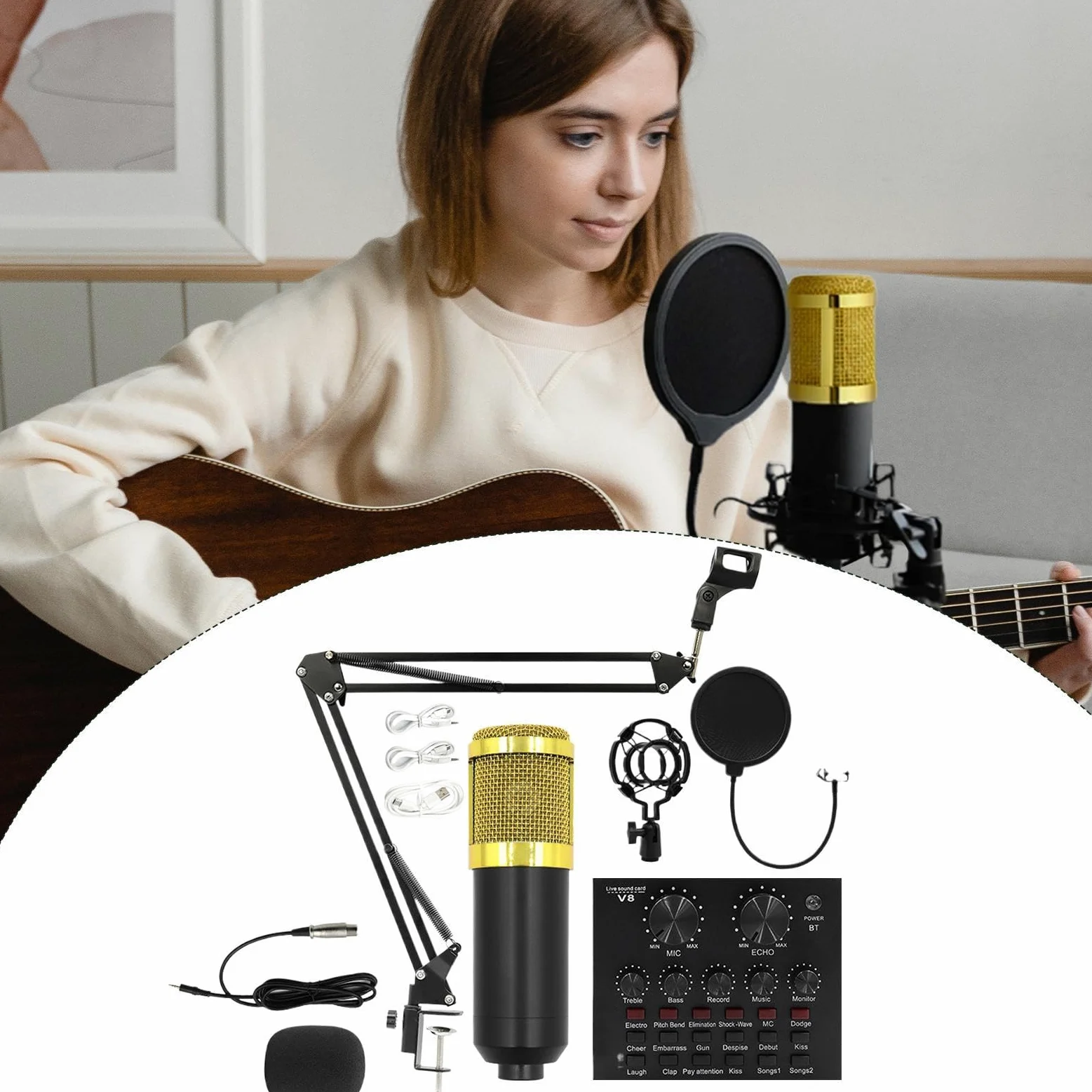 Set microfono per registrazione Scheda audio streaming supporto microfono | Plug And Play Per Registrazione In Studio, Video Live, Podcast, Cantanti, Doppiatori
