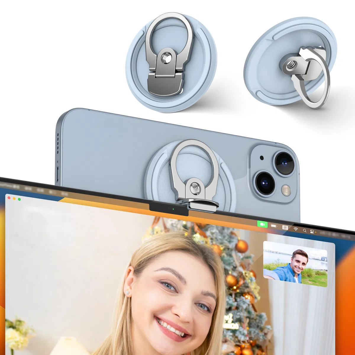 PROfezzion Supporto Porta Fotocamera Continuity in Metallo con per Notebook Mac Macbook Pro Air Compatibile con iPhone 17 16 15 14 13 12 Pro Max, Trasforma il tuo iPhone in una Webcam - Blu