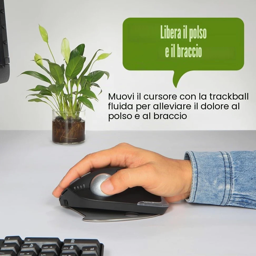 zelotes Mouse Trackball Bluetooth Wireless,Ricaricabile,4800DPI,8 Pulsanti,BT 5.0/3.0 + 2.4G,LED,Design Ergonomico,Mouse Senza Fili per PC,Laptop,Tablets,Nero