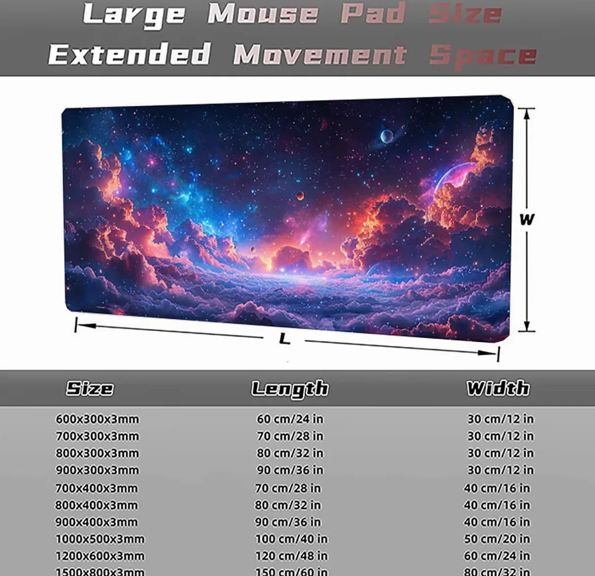 Tappetino per Mouse Gaming XXL 1200x600x3mm– Ufficio Mousepad Grande – Migliora la Velocità e la Precisione Tenuta Stabile Sottomano per Ufficio e Casa Accessori Scrivania Universo PjY9847 N-U