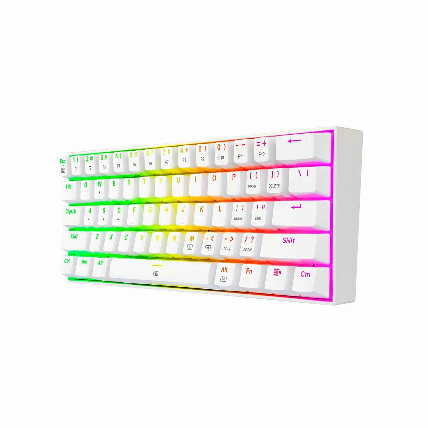 Redragon - K630 Dragonborn Bianca, Tastiera meccanica gaming 60%, compatta, 61 tasti, tastiera gamer TKL per giochi, tasti marroni, illuminazione RGB