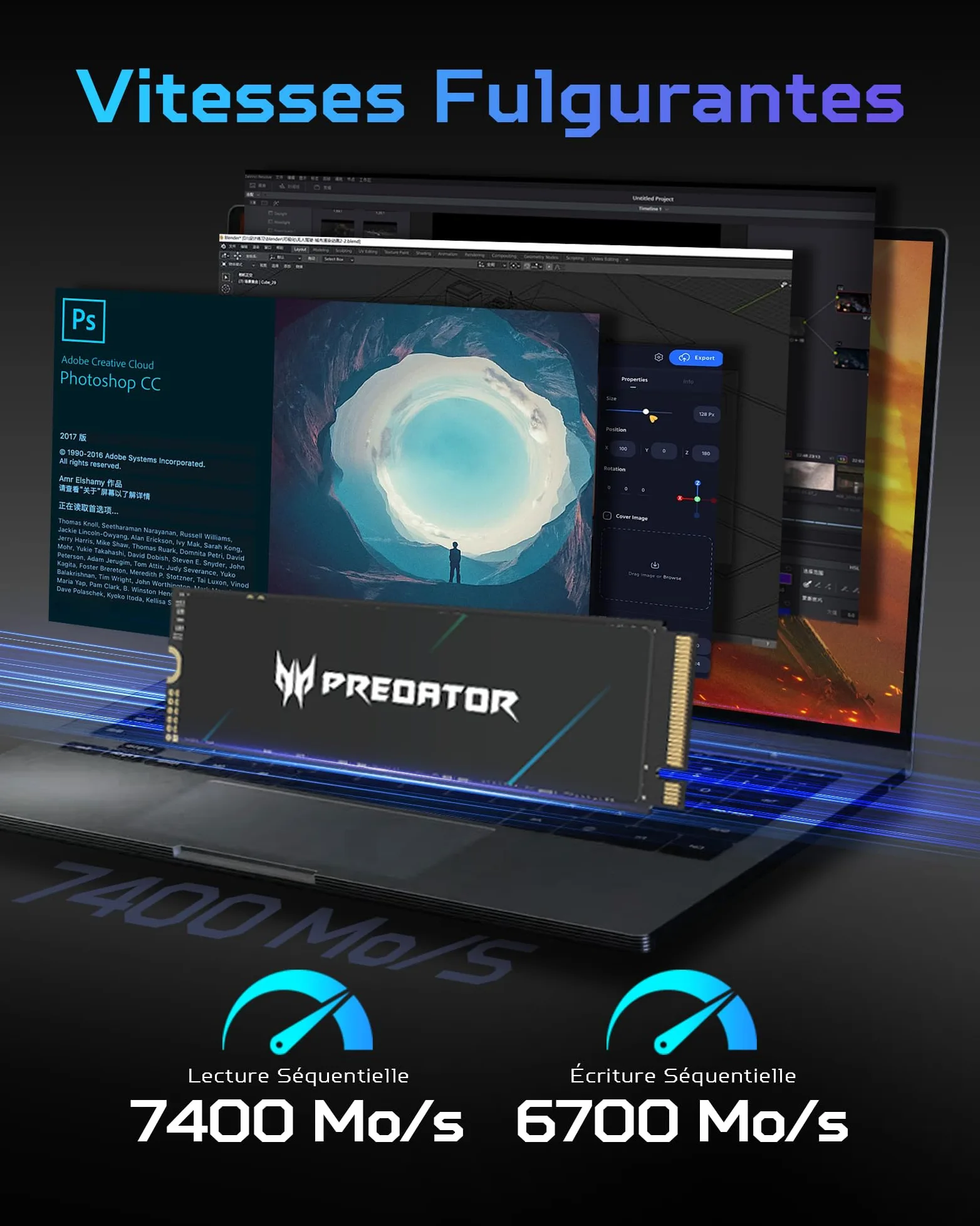 Acer Predator GM7000 Unità SSD interna da 2 TB: M.2 2280 PCIe NVMe Gen4x4 con cache DRAM, fino a 7400 MB/s di riproduzione, SSD interno per laptop e desktop, compatibile PS5