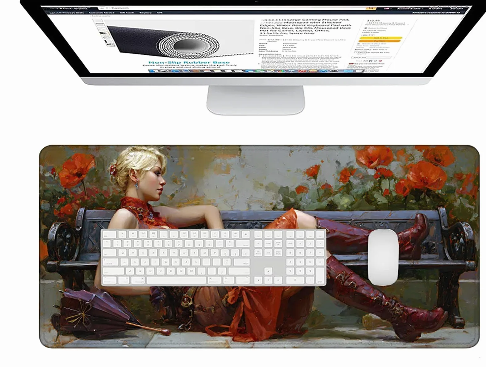 Tappetino Mouse Gaming Rosso Tappetino Mouse XXL 1000x500x3 mm, Fiore Mousepad Accessori Gaming con Bordi Cuciti, Sottomano Scrivania Migliorare la Precisione e la Velocità per Giocatori w-1462