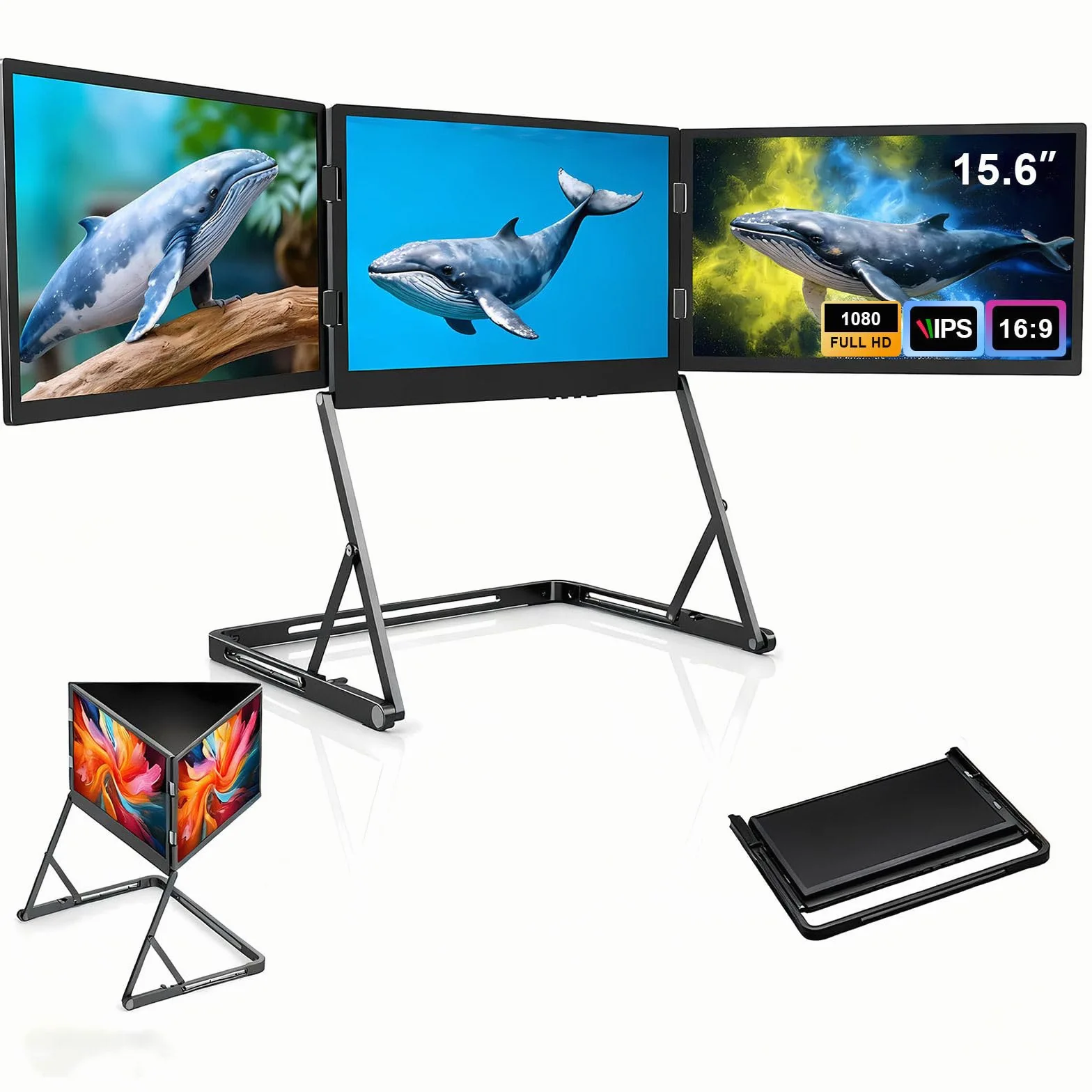 Monitor Portatile 15,6 Pollici Hdr Ips, Estensore Schermo Triplo Laptop, Display Aggiuntivo per Smart Working, Setup Triple Monitor Laptop per Designer