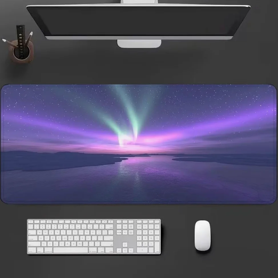 Viola Tappetino Mouse XXL 1000x500x3mm, Gaming Tappetino Mouse Aurora Mousepad con Base in Impermeabile Gomma Antiscivolo per Tastiera Computer Ufficio Idea Regalo Festa del Papà e Compleanno X-982