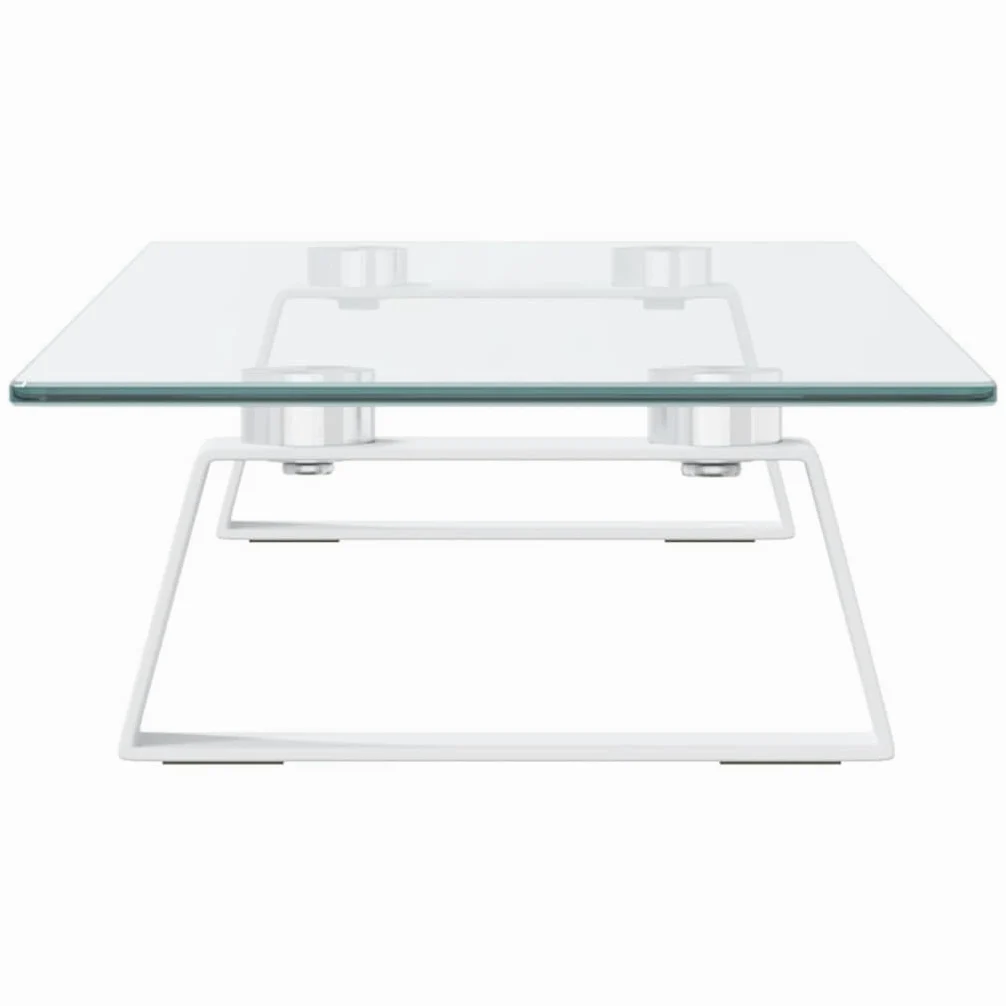 Mangloder Supporto Monitor Bianco 60x20x8cm in Vetro Temperato e Metallo, Supporto Schermo Ergonomico con Spazio per Scrivania, Postazione di Lavoro, Home Office, Accessori da Ufficio e Gestione Cavi