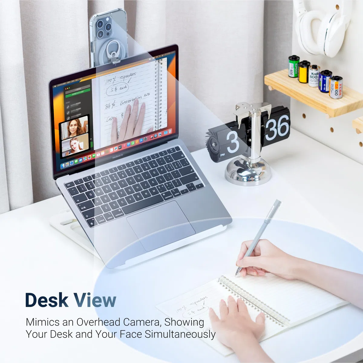PROfezzion Supporto Porta Fotocamera Continuity in Metallo con per Notebook Mac Macbook Pro Air Compatibile con iPhone 17 16 15 14 13 12 Pro Max, Trasforma il tuo iPhone in una Webcam - Blu