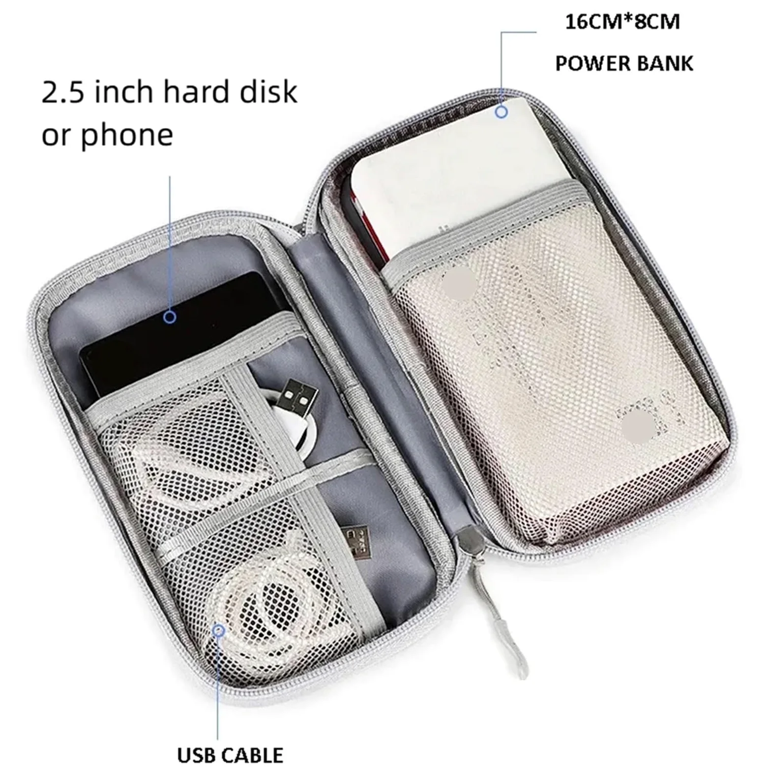 Borsa organizer cavi 2 pezzi | Custodia impermeabile a strato singolo(Black)
