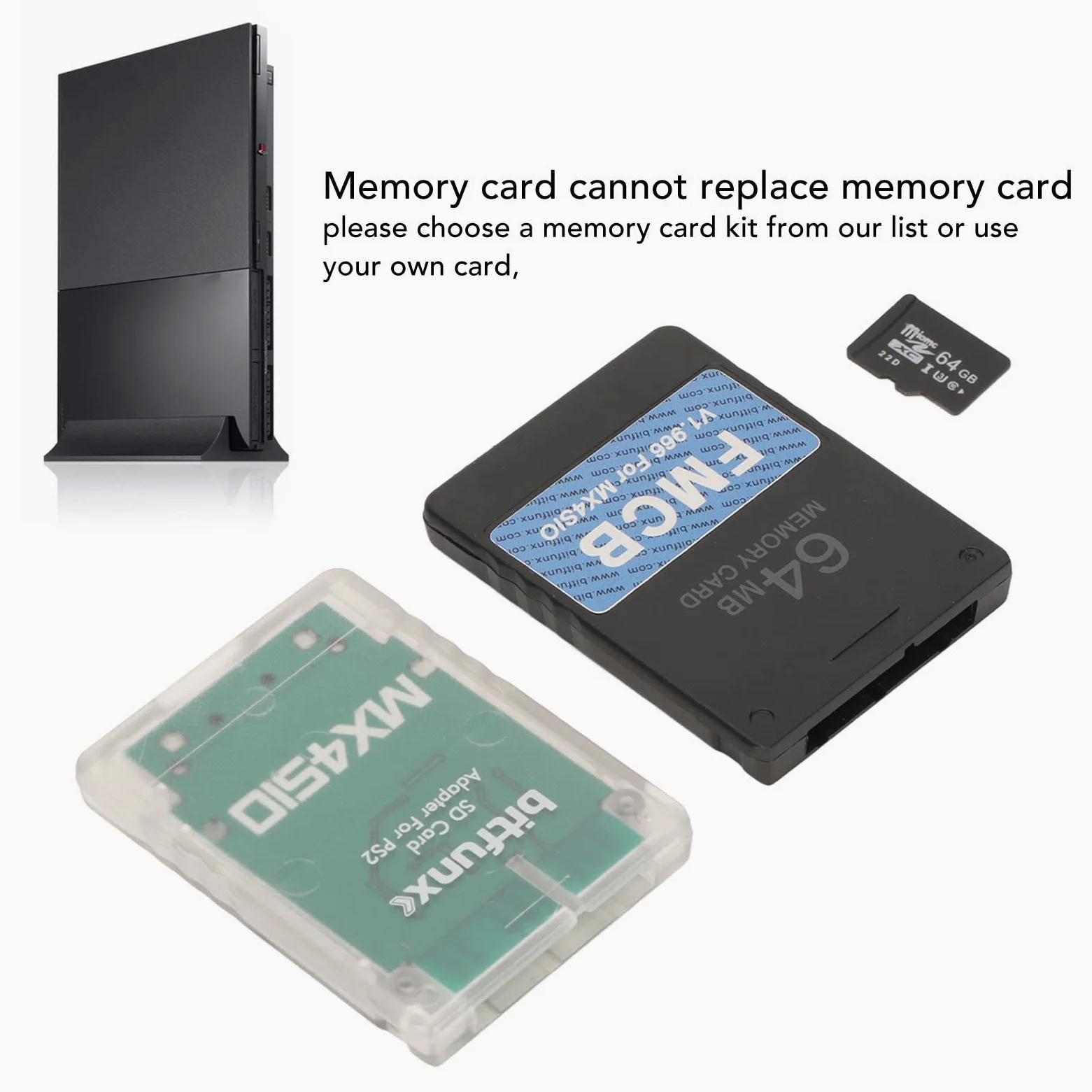 MX4SIO SIO2SD Adattatore per schede TF con scheda TF 64G, per console di gioco PS2 Adattatore di espansione della memoria della scheda FMCB adatto per console grasse OPL 1.2.0