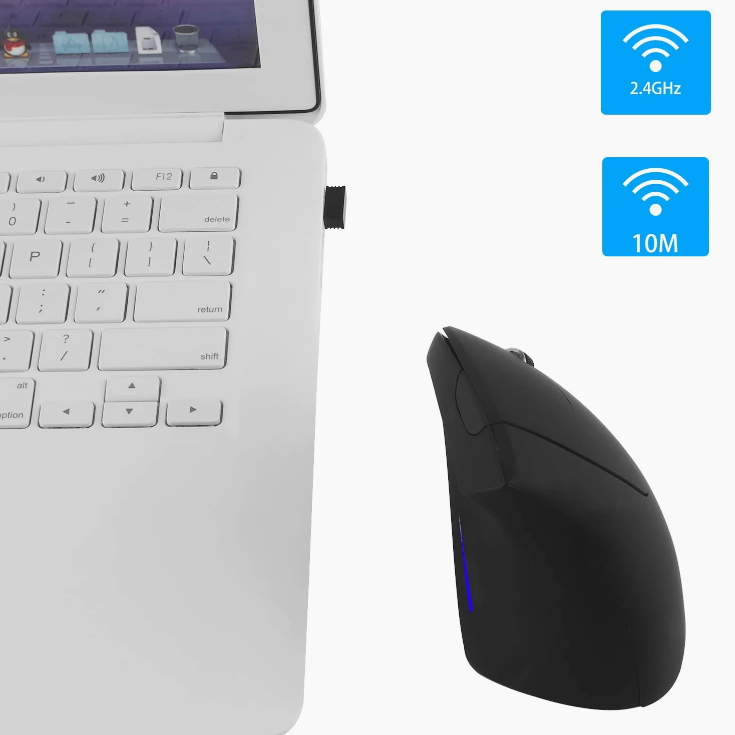 Mouse verticale senza fili nero ergonomico mouse verticale ad alta precisione Ergo ottico 2.4G Mouse da gioco leggero senza fili con 3 pulsanti DPI800/1200/1600 regolabili per PC/laptop/desktop/Mac 6