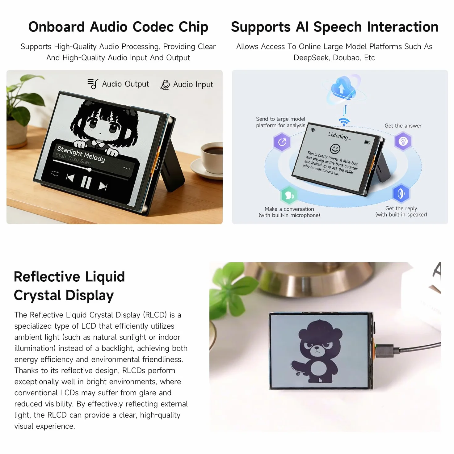 Waveshare ESP32-S3 4.2inch RLCD Development Board, 300 x 400 Resolution, Supports Wi-Fi & BLE Dual-Mode Communication And AI Voice Interaction, without Batt