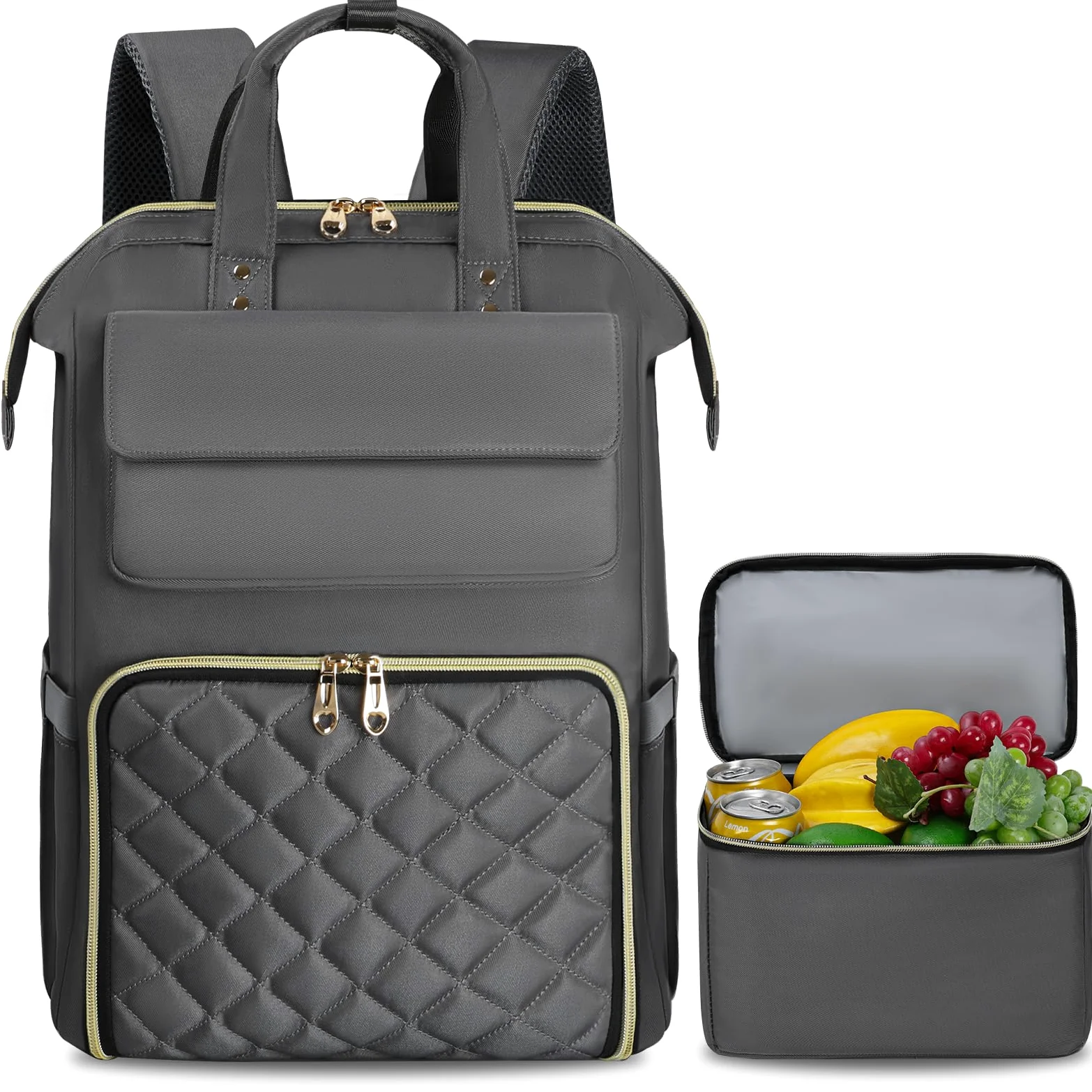 BERTASCHE Zaino per il pranzo, per laptop da donna da 15,6 pollici, con borsa termica isolata, zaino da lavoro 2 in 1, per donne, lavoro, lavoro, viaggi, insegnanti, scuola, università, grigio chiaro