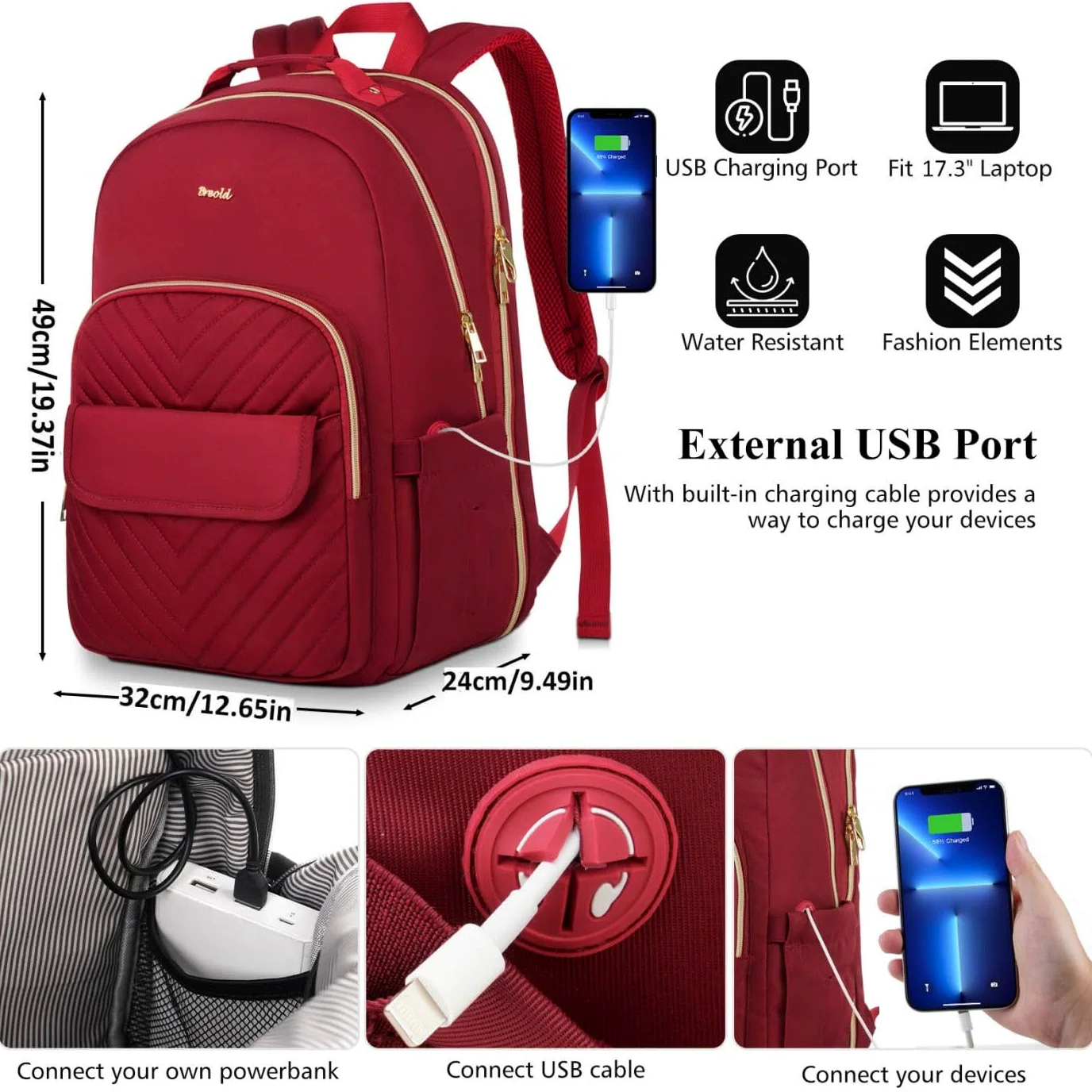 Zaino Scuola Ragazza Zaino Porta PC Donna per per Computer Portatile 17,3 Pollici,Zaino Scuola Superiore con Porta USB per università,Viaggi, Lavoro,Ufficio