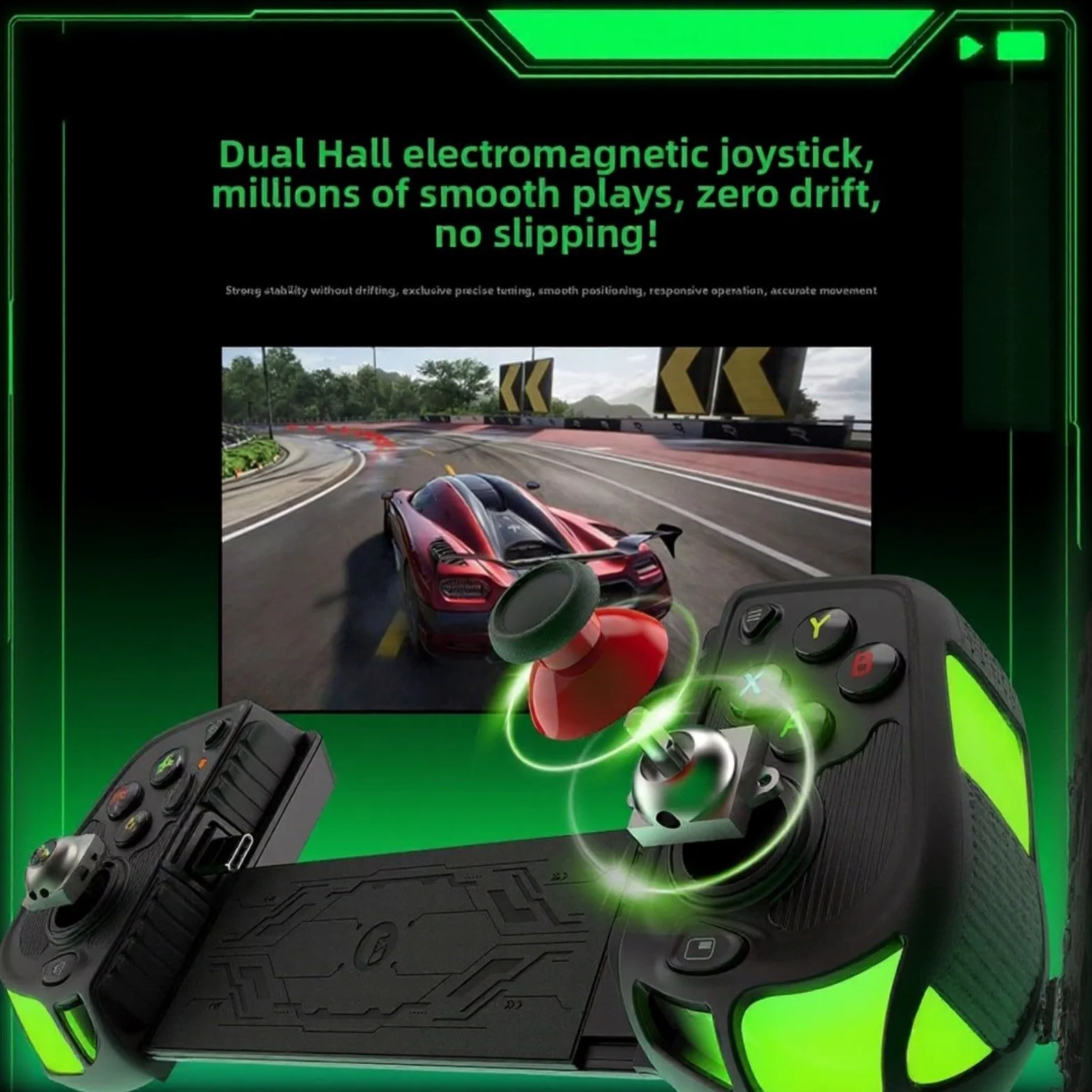 Controller di gioco mobile con joystick Dual Hall per Android e iOS, design ergonomico in ABS, controllo preciso per Battle Royale, compatto, 21 x 9 x 9 cm, nero