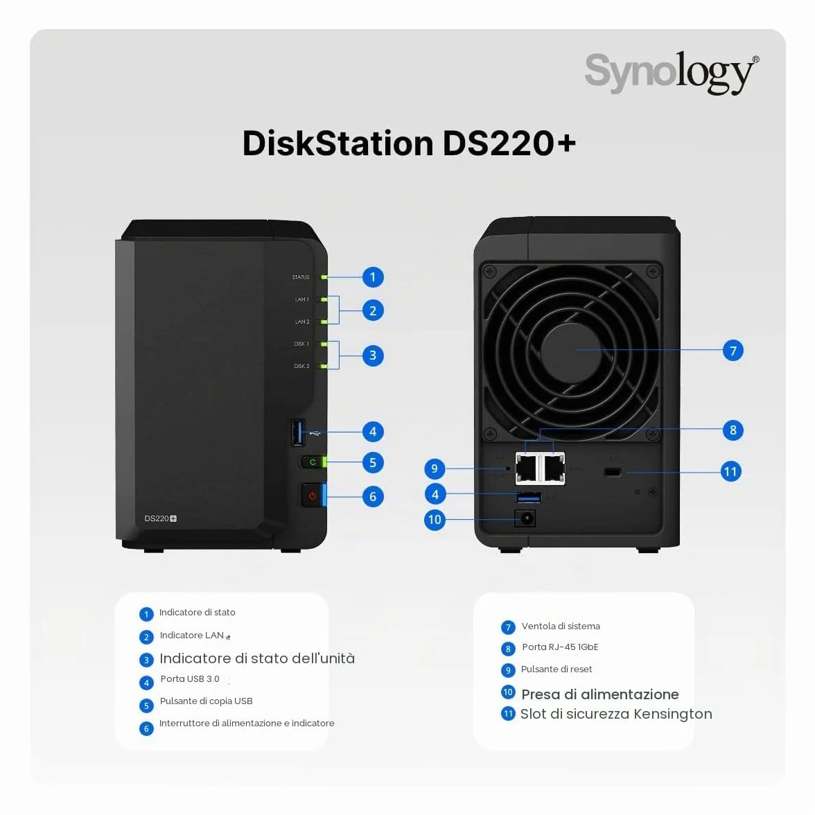 Synology Soluzione NAS desktop DS220+ da 8 TB a 2 alloggiamenti, installata con 2 unità IronWolf Seagate da 4 TB