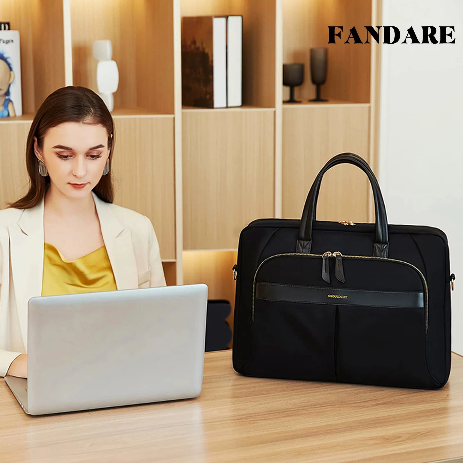 FANDARE Borsa Porta PC Donna Lavoro Cartella Borse per 15.6 Pollici Computer Grande Borsa Messenger Tracolla Ventiquattrore per Ufficio Università Insegnanti Scuola Lavoro Business Nero M