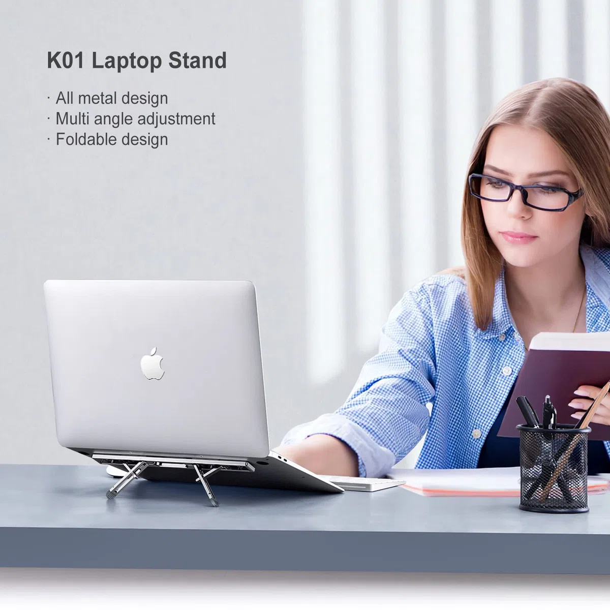 Supporto pieghevole per computer portatile, regolabile in altezza, per computer portatile, portatile, per scrivania, compatibile con MacBook Air Pro, Dell, HP, 10-15,6"