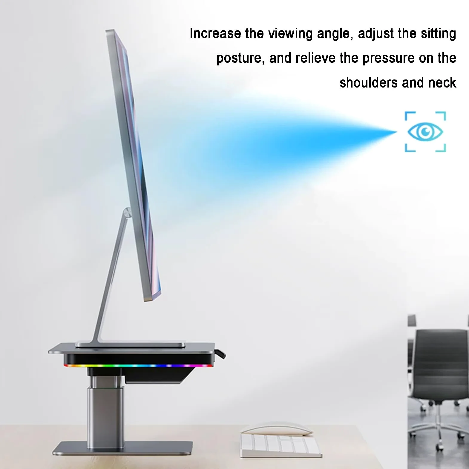 Supporto Rialzato per Monitor da Scrivania, Supporto per Computer in Alluminio Regolabile in Altezza con Hub USB 3.0, Illuminazione RGB, capacità di Carico 44 Libbre (20 kg) per Pc, Laptop