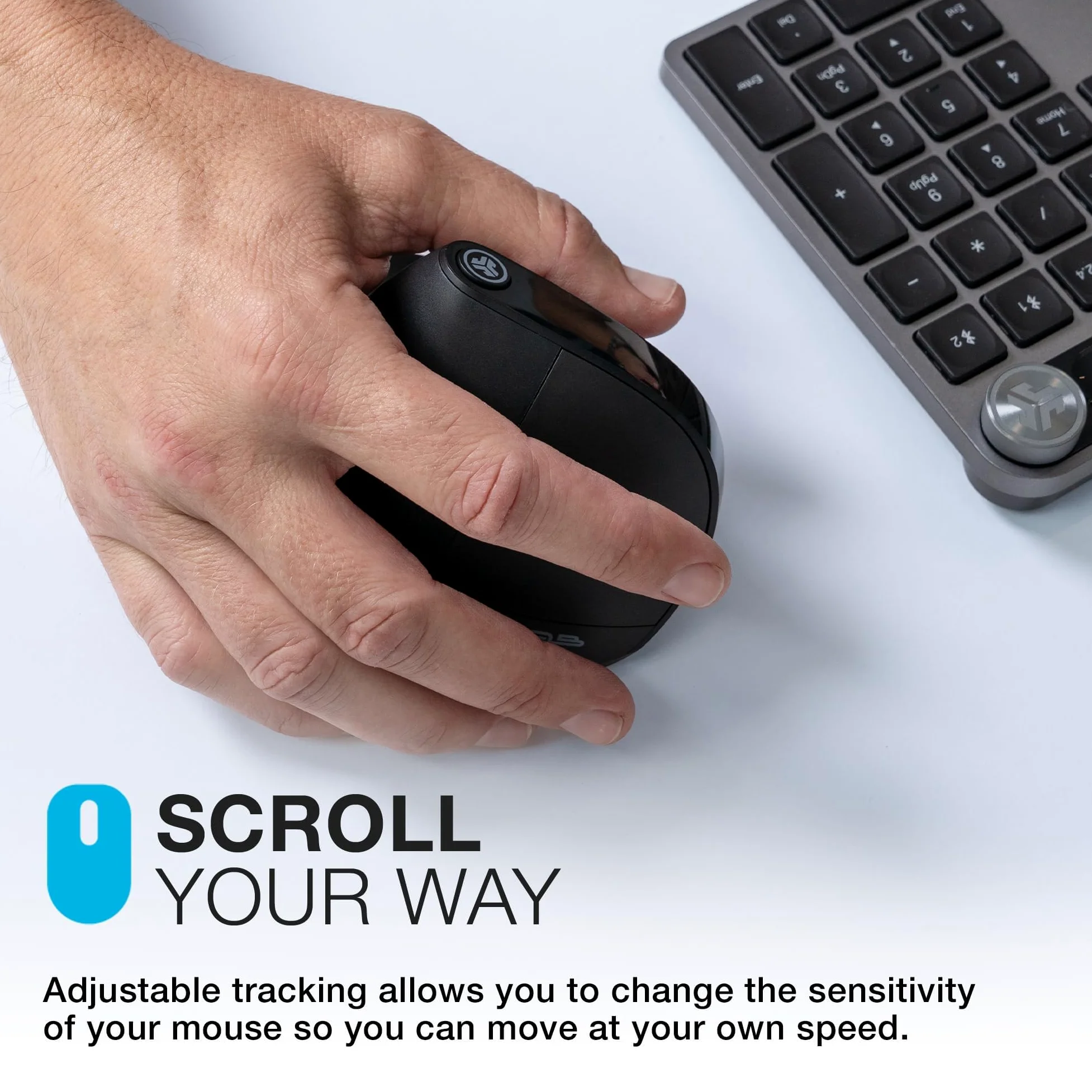 JLab JBuds Ergo Mouse Wireless Ricaricabile Silent - Ergonomico | Collegati Tramite Ricevitore Bluetooth o USB, Multidispositivo, per Computer Portatile, Desktop PC, Tablet, Windows/Mac