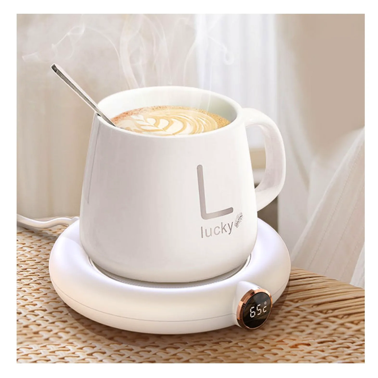 Scalda-tazze da caffè, USB con scatola, scalda tazza per scrivania con spegnimento automatico, 3 impostazioni di temperatura, scalda tazza da caffè, regalo per donne, regalo per Natale (bianco)