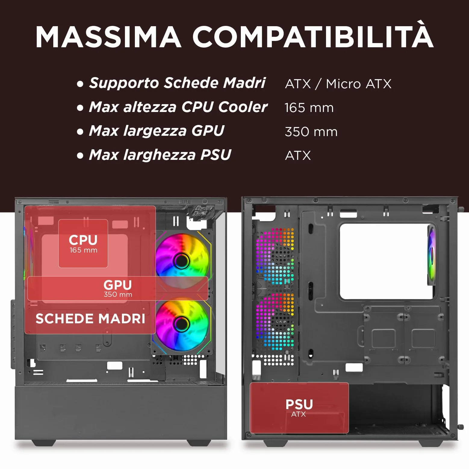 Nuwo Clash CK500 | Case PC Gaming ATX Mid Tower | 3 Ventole ARGB 120mm | Pannello Frontale e Laterale in Vetro Temperato Senza Cornice | Nero