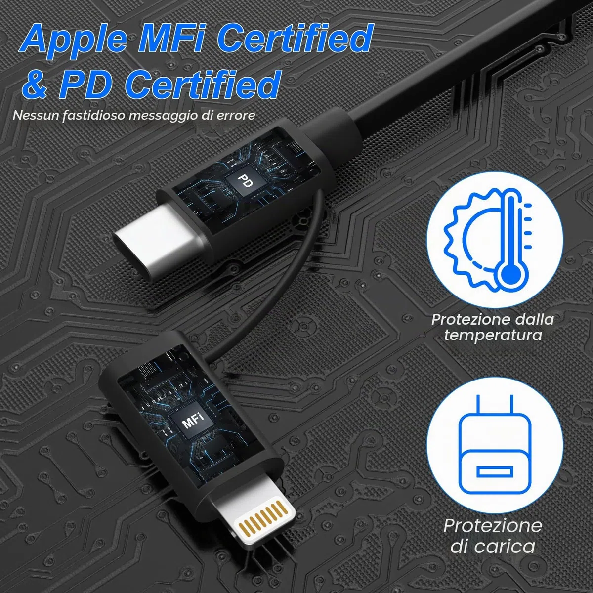 Cavo USB C e Lightning 4 in 1 [Certificato MFi] iPhone CarPlay e Android Auto, ricarica rapida e sincronizzazione dati da 60 W, cavo di ricarica multiplo a spirale per iPhone/Android/iPad/laptop