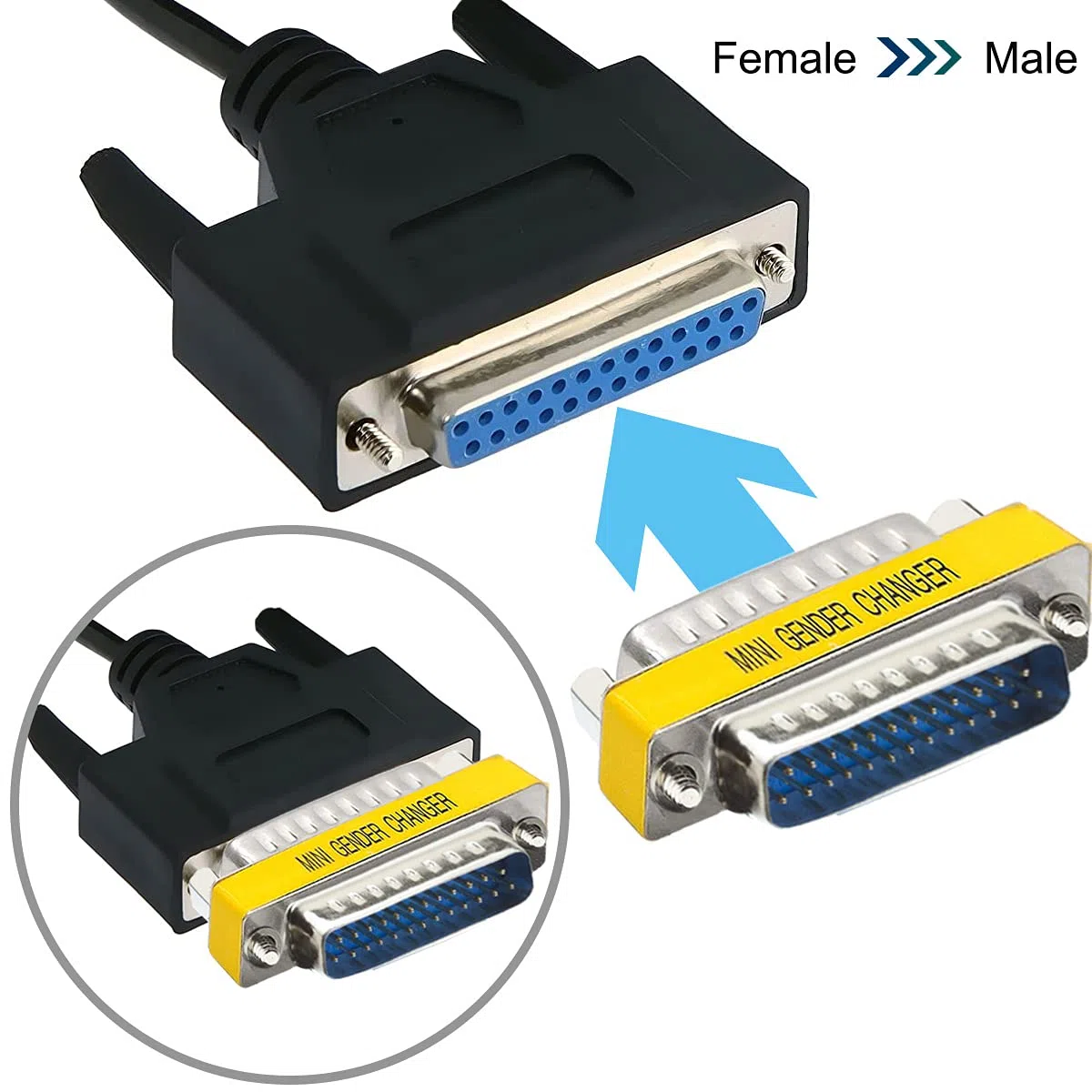 6 PCS DB25 maschio a maschio/femmina a femmina, cambio di genere RS232, connettore adattatore per porta di trasferimento dati a 25 pin