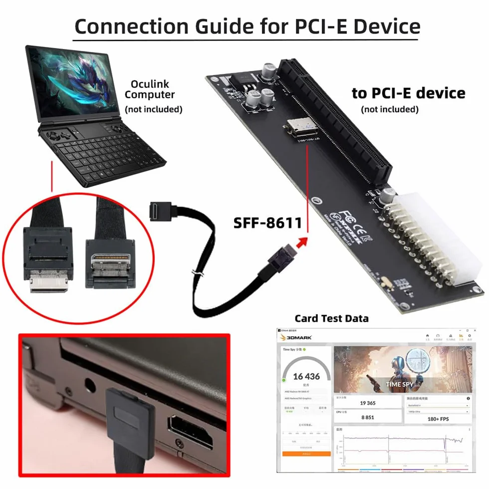 Cavo attivo dati OcuLink PCIe 4.0 PCI-Express SFF-8611 4i a SFF-8611 ad angolo verso il basso per eGPU SSD 80 cm