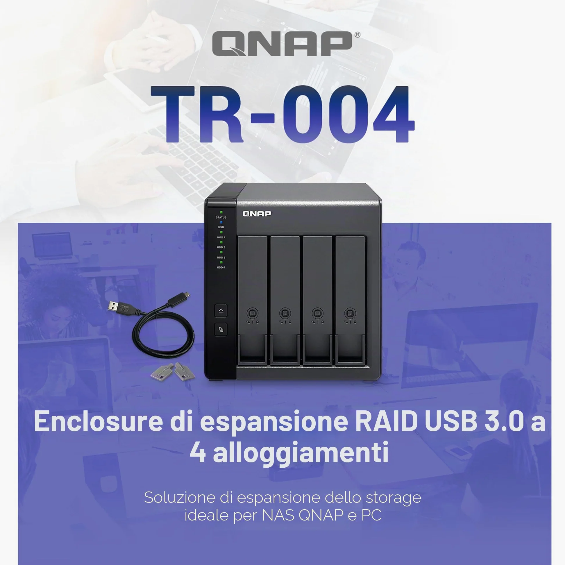 QNAP TR-004 Storage diretto (DAS) USB Type-C a 4 alloggiamenti con RAID hardware (senza disco)