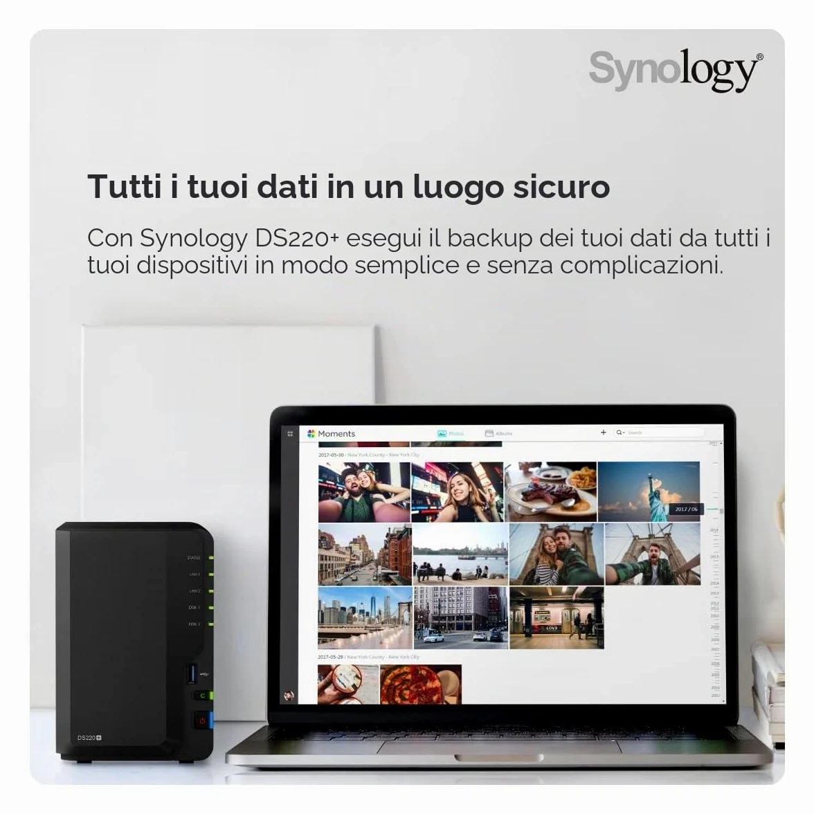 Synology Soluzione NAS desktop DS220+ da 8 TB a 2 alloggiamenti, installata con 2 unità IronWolf Seagate da 4 TB