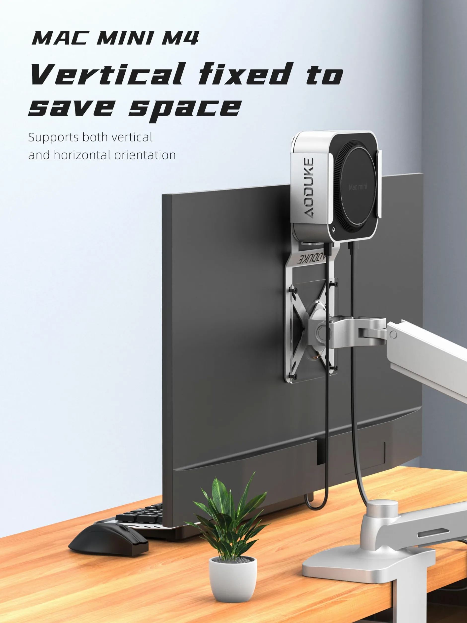 Alluminio Alloy Mac mini M4 VESA, Mac mini 2024 Dock Stand, Mac mini M4 Pro VESA Monitor Extension Plate, compatibile con 75 x 75/100 x 100 mm Hole Distance-BW-MAX2
