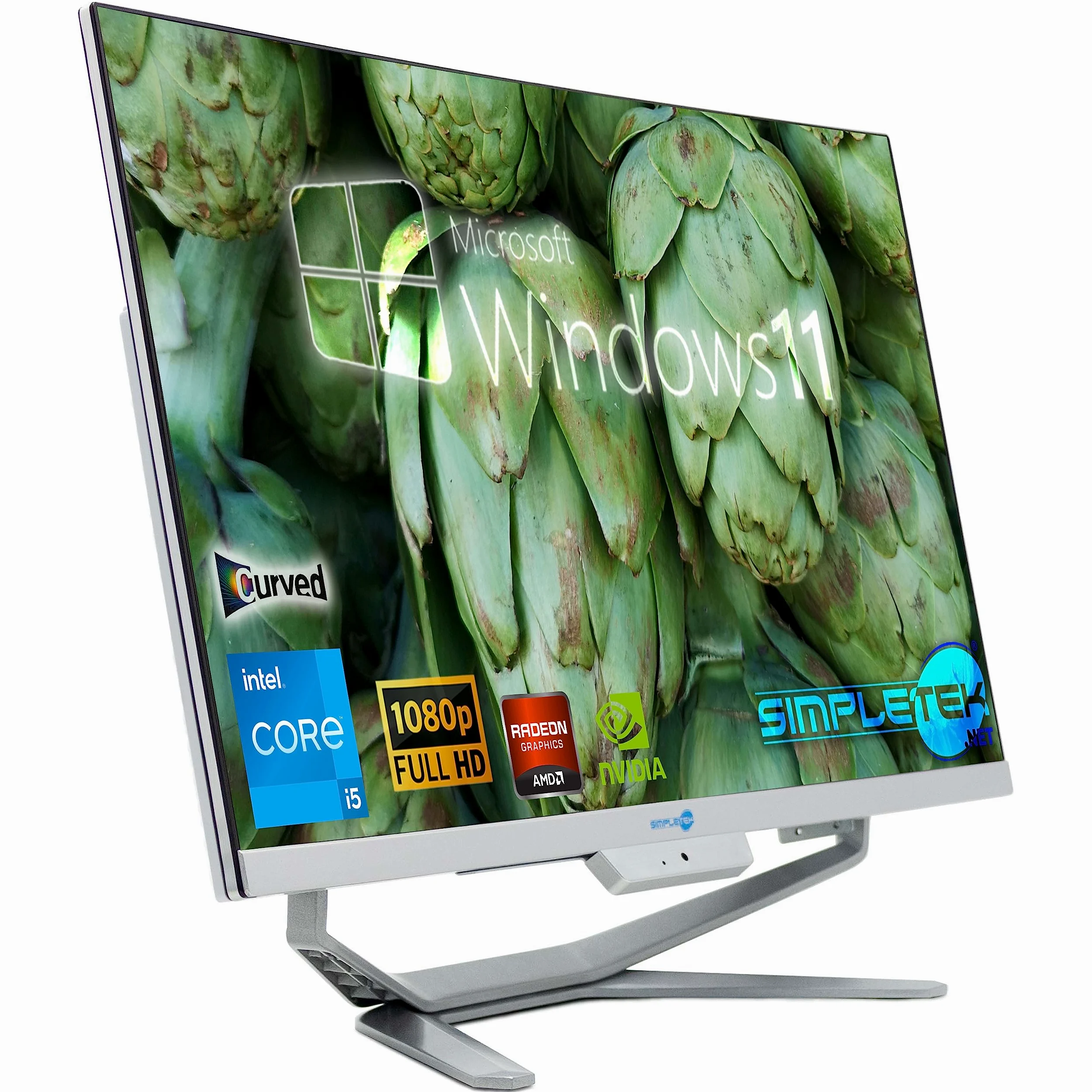 SIMPLETEK - PC All in One con Schermo Curvo 24" Core i5 | Windows 11 Pro | 8GB RAM SSD 480GB | Ideale per Ufficio, Scuola, Casa