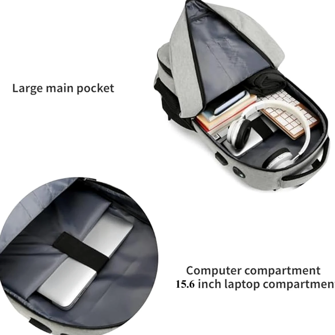 Zaino termico per pranzo da uomo e donna, zaino per il pranzo, zaino per computer portatile con porta di ricarica USB, zaino da viaggio con borsa termica