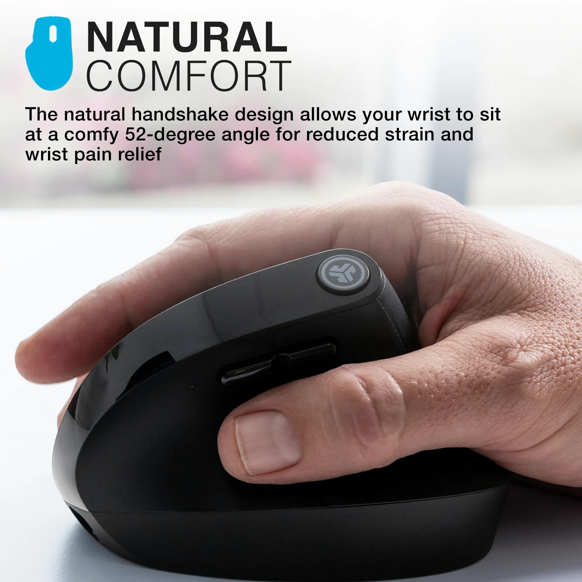 JLab JBuds Ergo Mouse Wireless Ricaricabile Silent - Ergonomico | Collegati Tramite Ricevitore Bluetooth o USB, Multidispositivo, per Computer Portatile, Desktop PC, Tablet, Windows/Mac