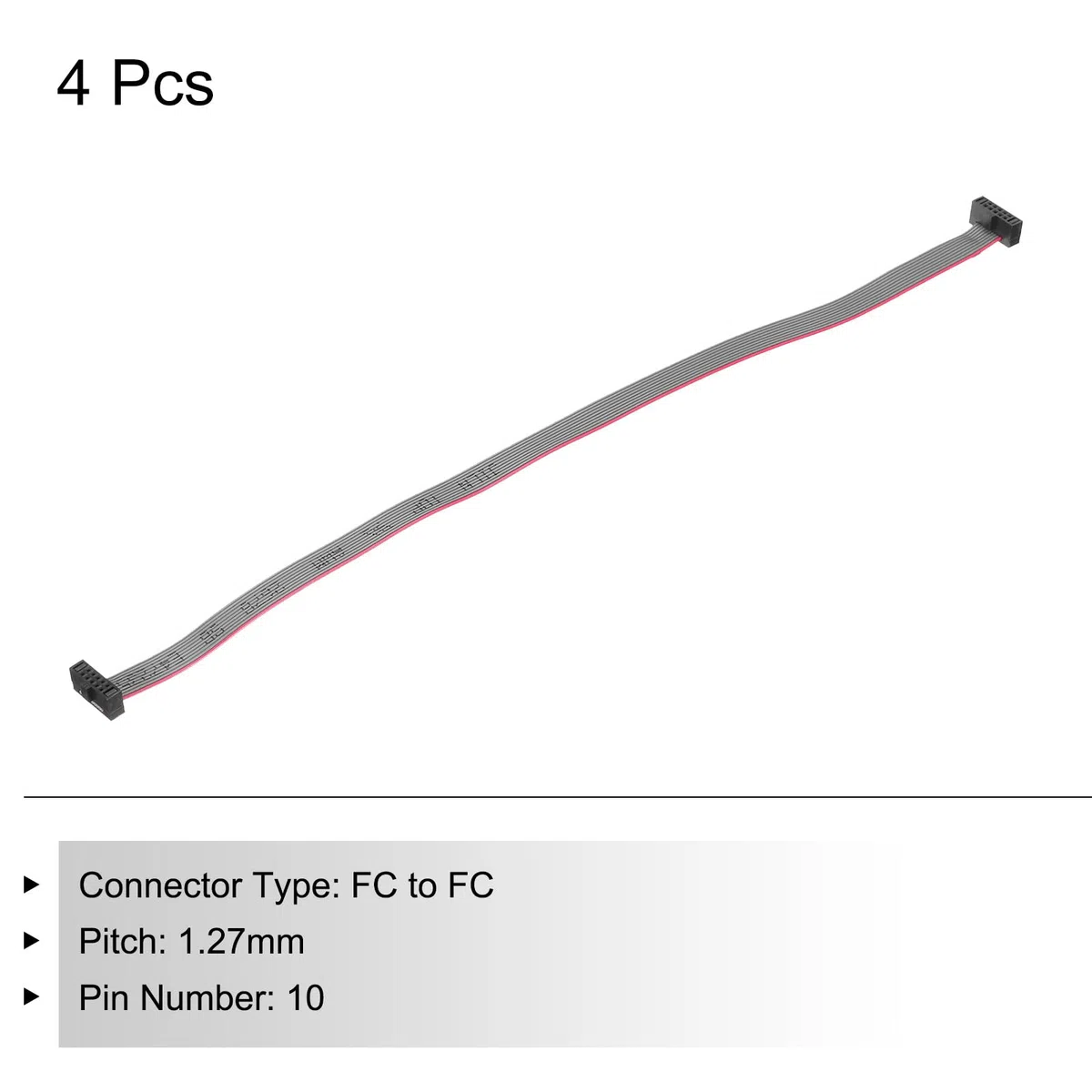 QUARKZMAN Cavo a Nastro Piatto Idc a 10 Pin, Passo 1,27 mm, connettore Fc a Fc, Lunghezza 20 cm, Filo Grigio per Computer, display Led, Dvd, confezione da 4 Pezzi