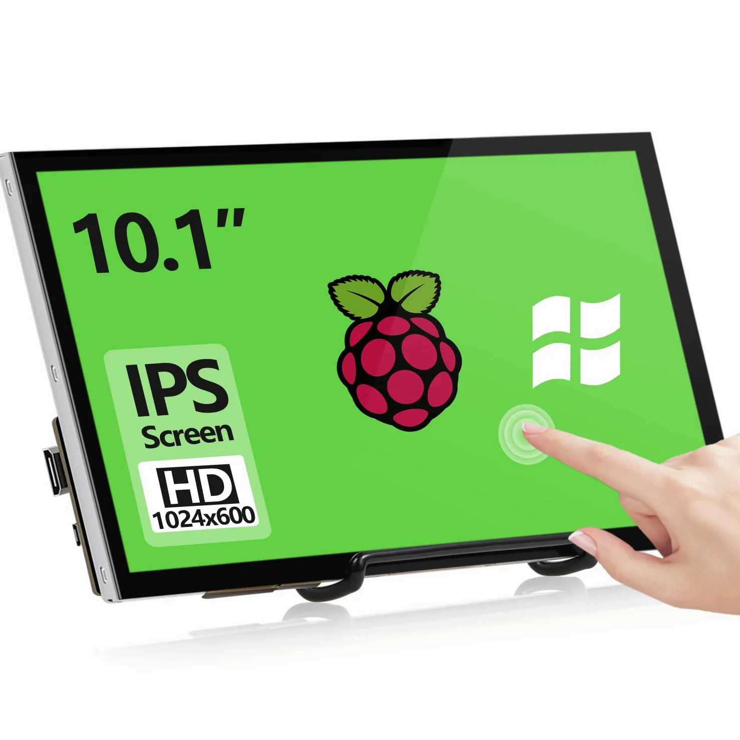 HAMTYSAN Raspberry Pi Touch Screen, schermo da 10,1 pollici 1024x600 piccolo monitor HDMI portatile con supporto, display IPS per Raspberry Pi 400/4/3/2/Zero/B/B+ Jetson Nano Win 11/10/8/7