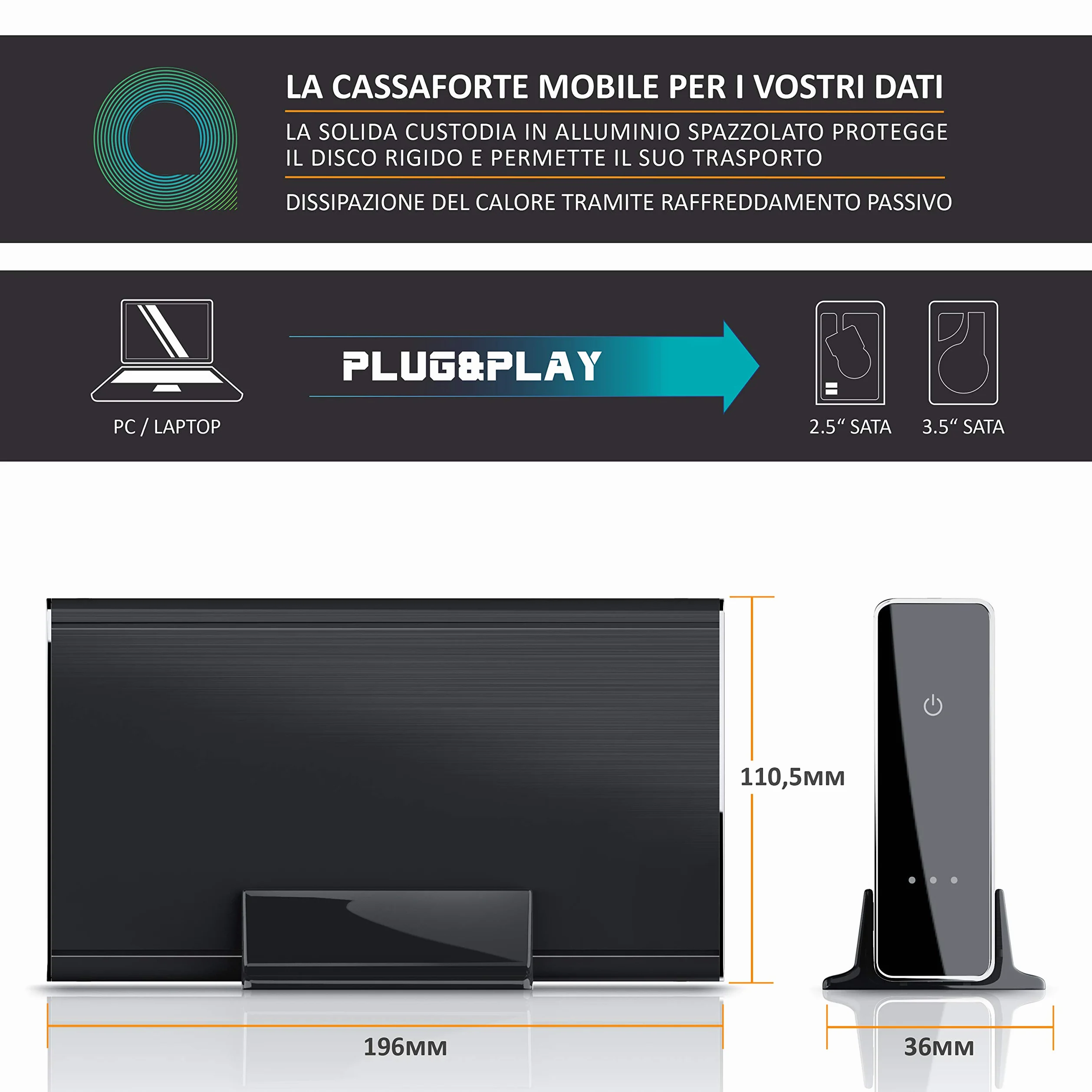 CSL - Case per Hard Disk 3.5 Pollici Esterno USB 3.0 - Custodia in Alluminio- per SSD e HDD - SATA - UASP - Super Speed 5 Gbit s - Plug e Play - Hot-Plug - con Alimentatore Incluso - Nero - Offerta