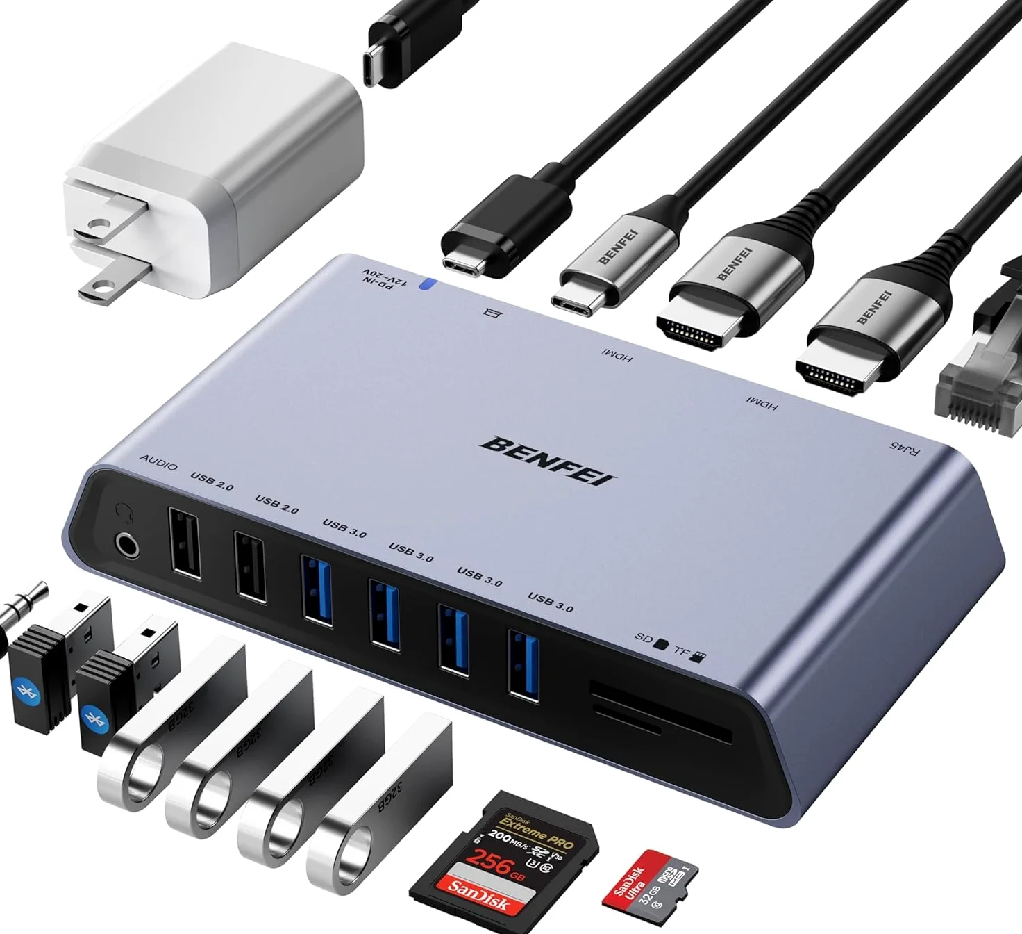 BENFEI DisplayLink - Docking station universale USB 3.0 12 in 1 con doppio display HDMI, 6 porte USB, lettore di schede SD/TF, rete Gigabit Ethernet, jack per cuffie femmina da 3,5 mm, compatibile con