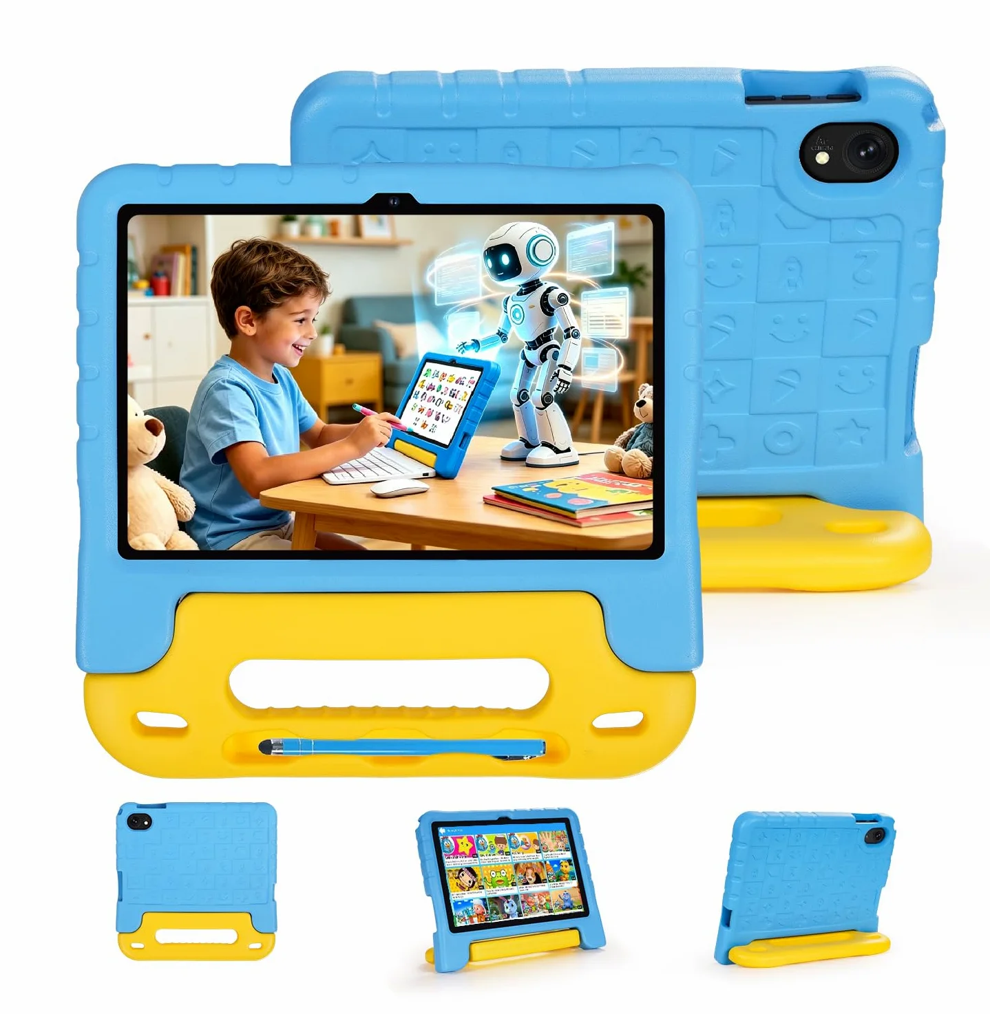 SUMTAB Tablet Bambini 10 Pollici, Android 15 Tablet Educativo con Processore Octa-Core per Gaming, 30GB RAM 128GB ROM Espandibile TF 2TB, 5G e WiFi 6, Penna Stilo Inclusa e Custodia Antiurto Blu