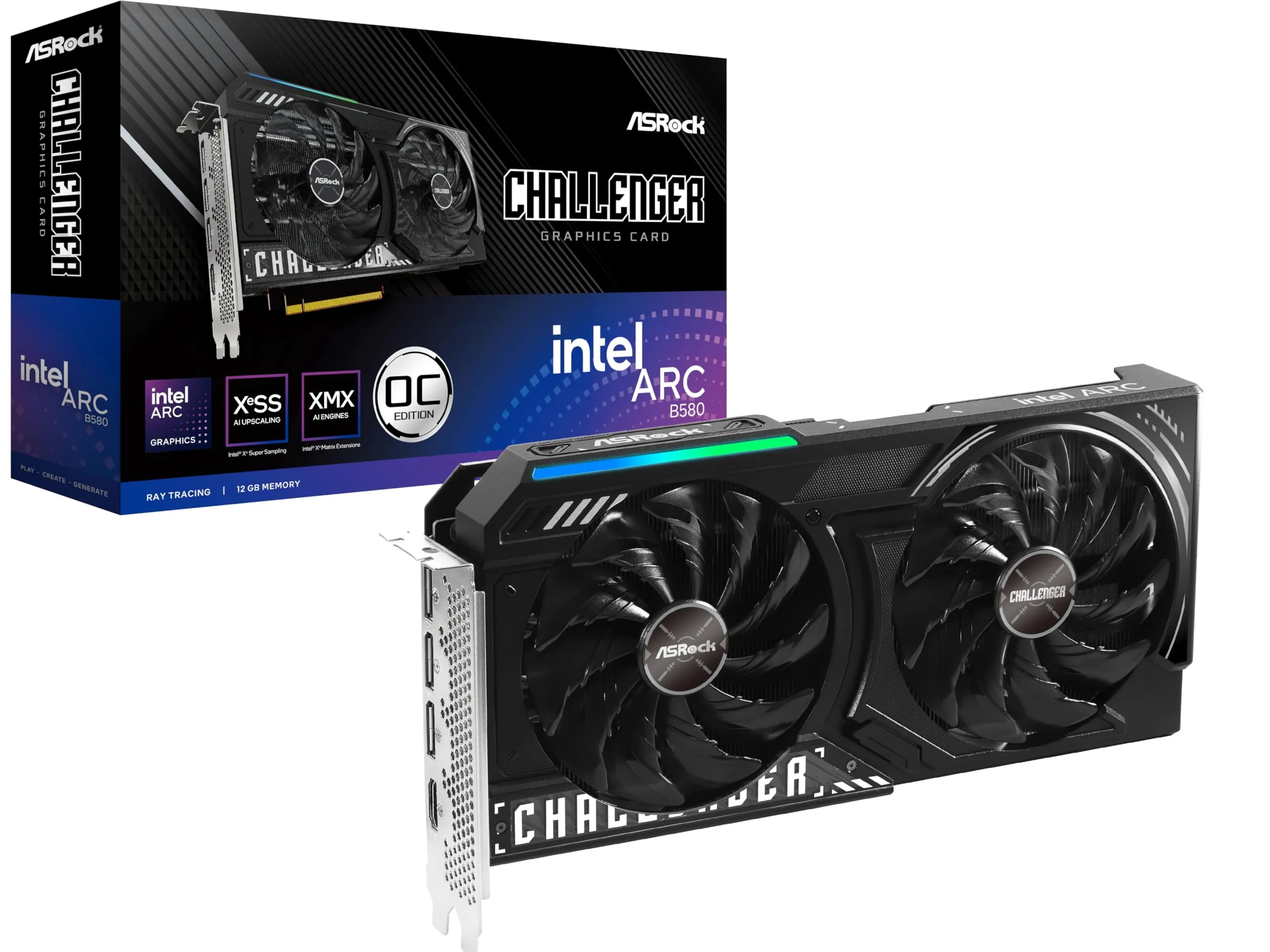 Asrock Intel Arc B580 Challenger 12gb Oc Gddr6 (asrock Intel Arc B580 Challenger Oc 12gb Gddr6 Graphics Card, 2740 Mhz Base Clock, Dual Fan, 3x Displ