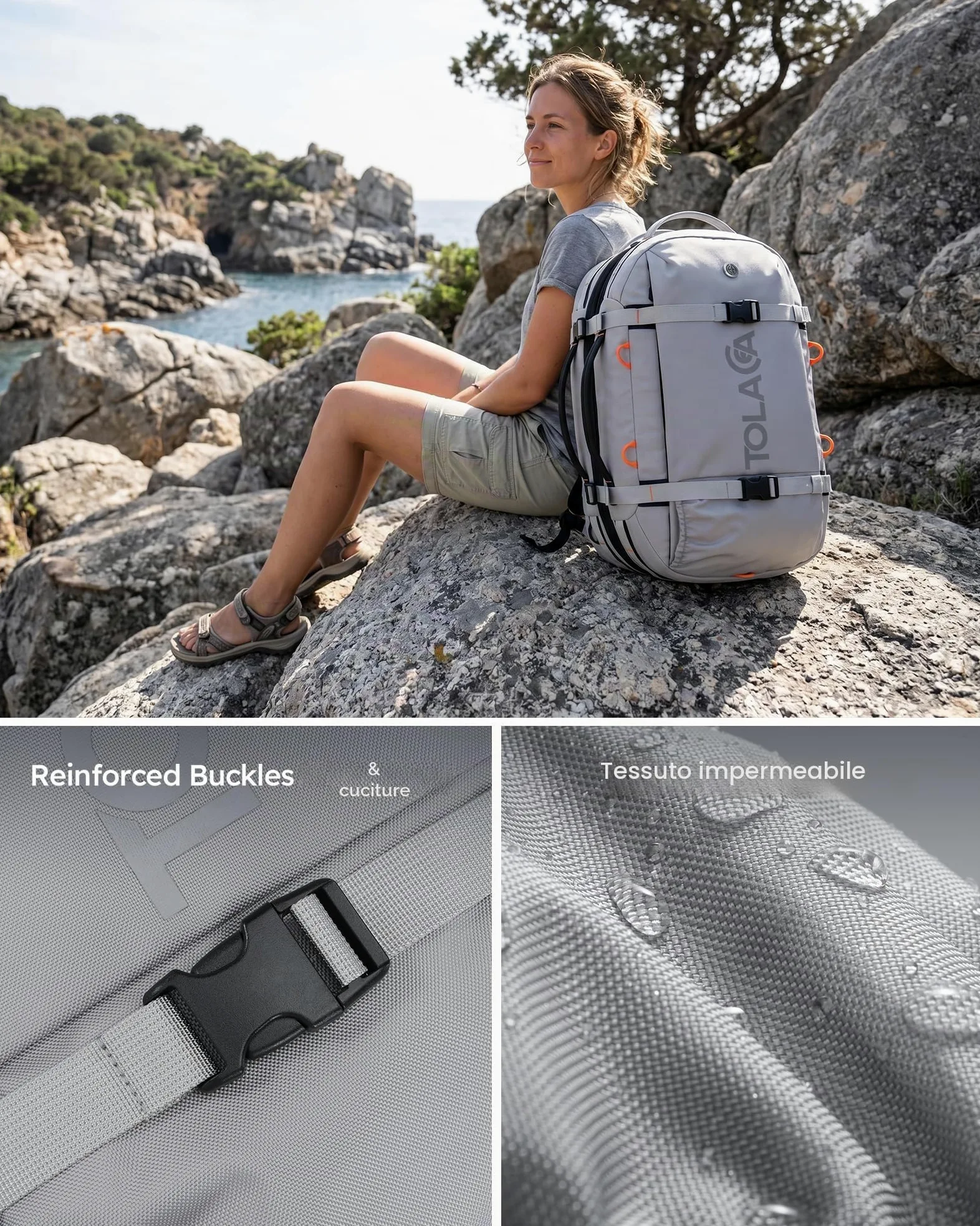 Tolaccea 40L-50L Zaino Viaggio Aereo Bagaglio a Mano, Adatto alla TSA Zaini da Viaggio, Zaino Porta PC 15.6 Pollici, Espandibile Borse da Cabina per Uomo Donna Viaggi Escursioni Campeggio