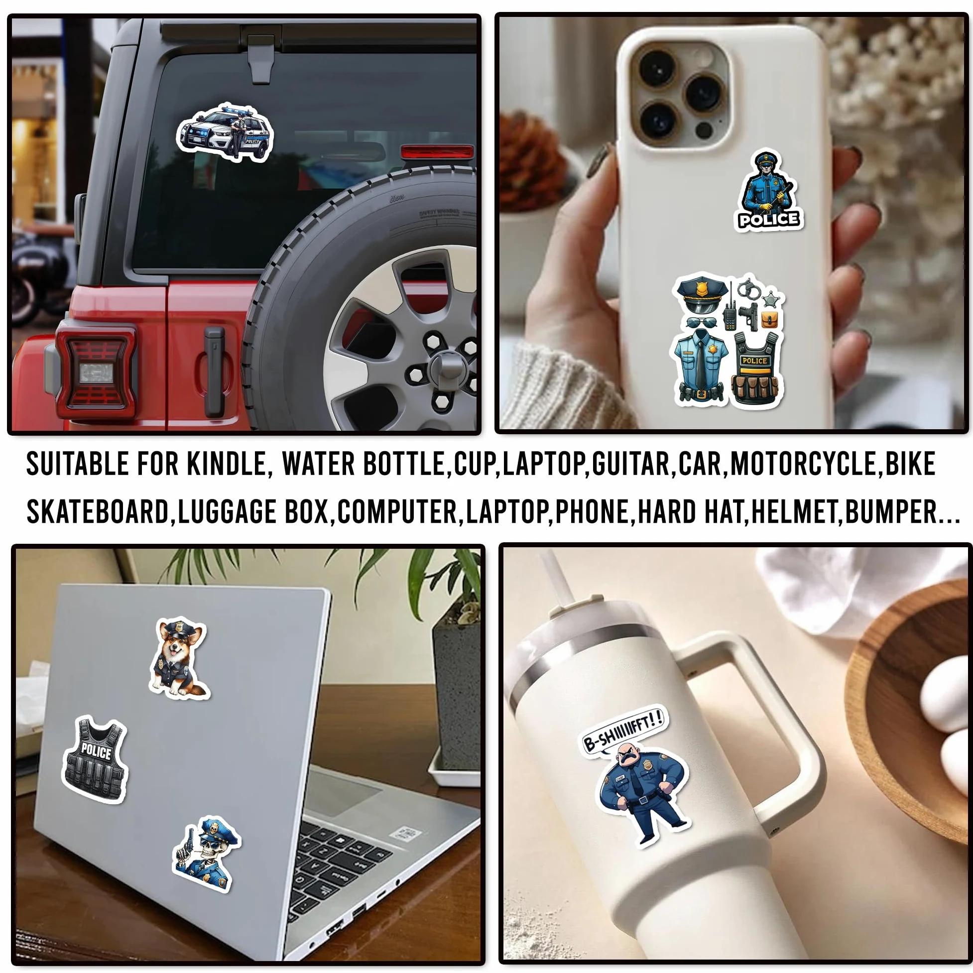 Confezione da 50 adesivi impermeabili per auto della polizia, decalcomanie in vinile, forniture per bomboniere, decorazioni per feste, bottiglie d'acqua, laptop, telefono, casco, album di