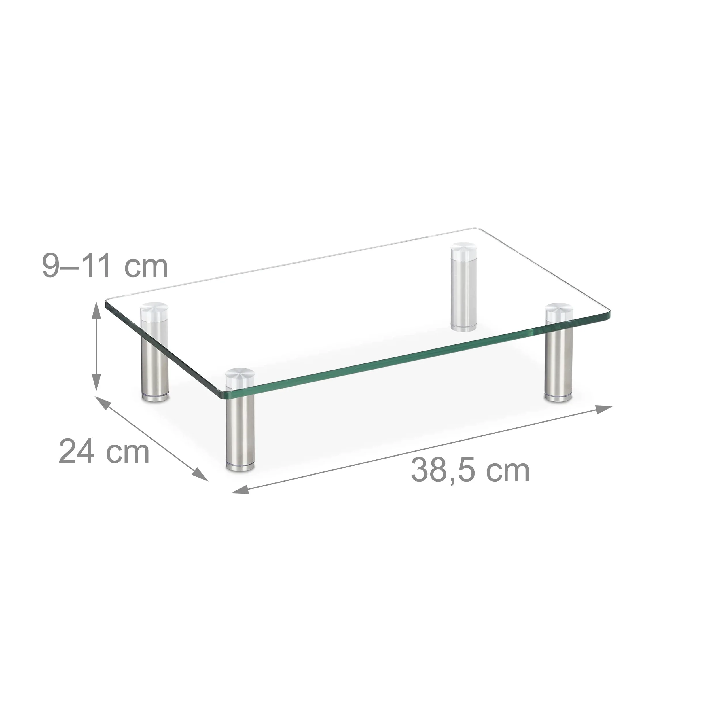 Relaxdays Supporto Monitor, Alzatina per TV, Standing Computer Desk, Rialzo Scrivania, Regolabile, 38,5x24, trasparente