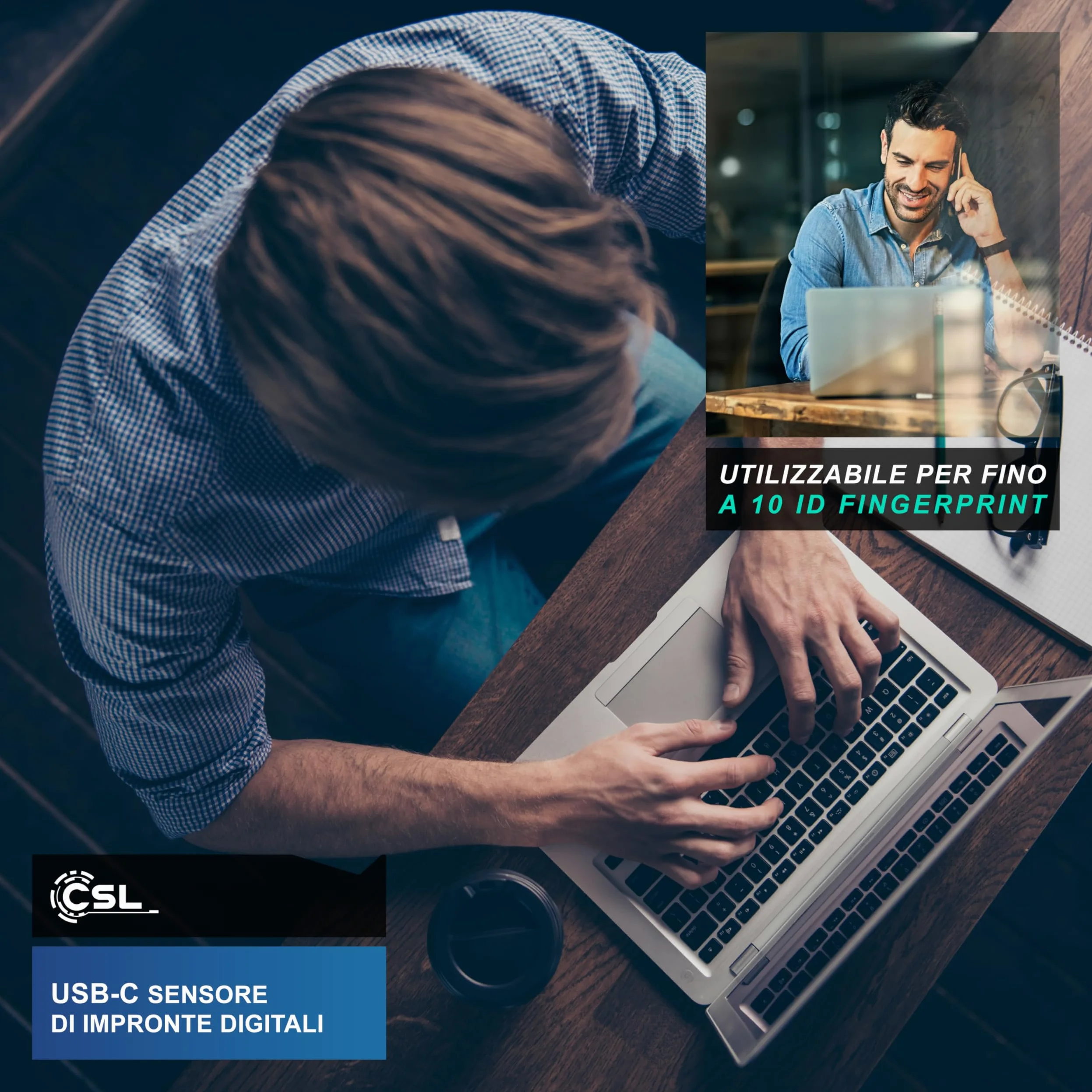 CSL - Chiavetta USB-C con Lettore di Impronte Digitali, Lettore di Impronte digitali USB per Windows10/11, Supporta Fino a 10 ID, Plug & Play, Riconoscimento a 360°, Accesso Biometrico per Laptop