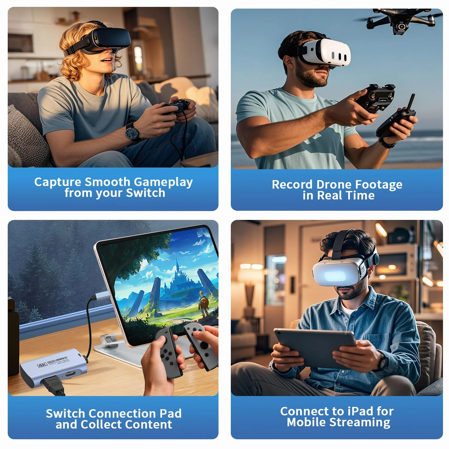 Guermok 4K 60FPS & 1080P 240FPS HDMI Capture Card for Streaming, USB 3.0 to USB-C/A, 4K60 Passthrough, 3.5mm Audio in and Mic Out, Works with Switch 2/1, PS, Quest 3, Pad, Mac, PC