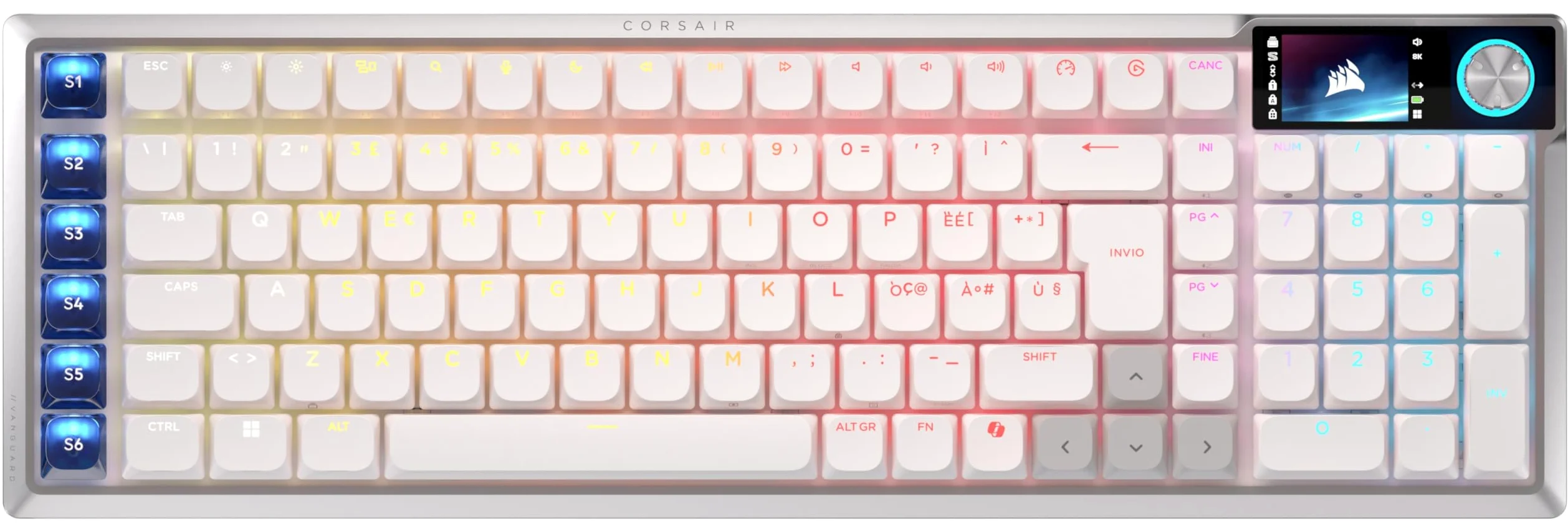 Corsair VANGUARD AIR 99 WIRELESS Tastiera Da Gioco a Basso Profilo – Bianco | Ottico-Meccanica RGB, QWERTY IT, Layout al 99%, Interruttori OPX, Polling 8000 Hz, Integrazione Stream Deck, Flashtap SOCD