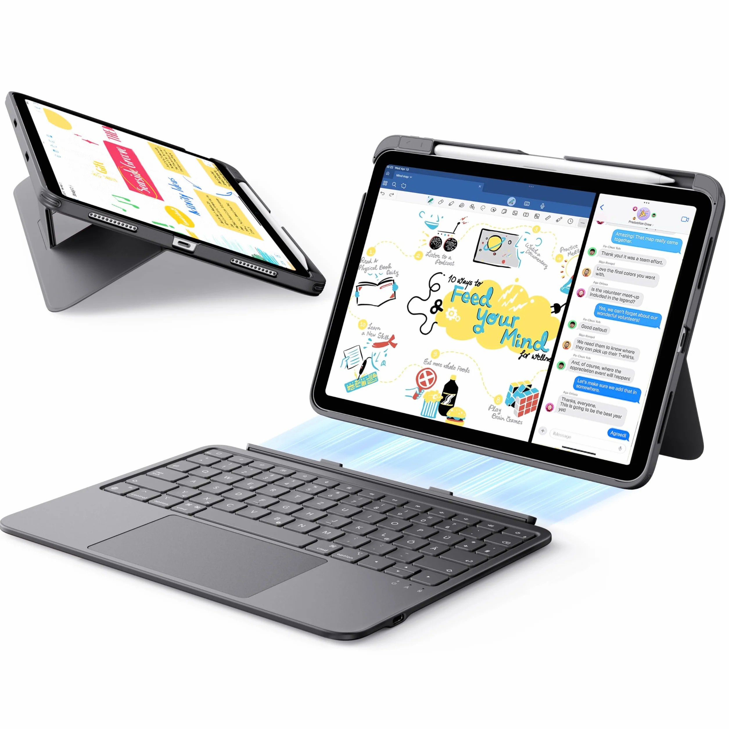 ESR iPad 11" (A16) 2025/10. Gen Flex Custodia con tastiera, tastiera magnetica ultra leggera rimovibile per iPad 10.9" con modalità di scrittura e visualizzazione, grande trackpad di precisione
