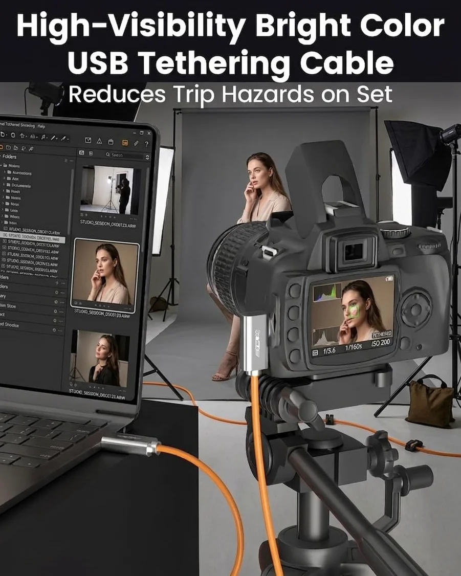 Cavo di collegamento USB C in fibra ottica, 3,5 m, 10 Gbps ad angolo retto ad alta velocità, sincronizzazione dati bidirezionale e cavo PD 60 W con chip tedesco SiliconLine, zero perdita di dati per