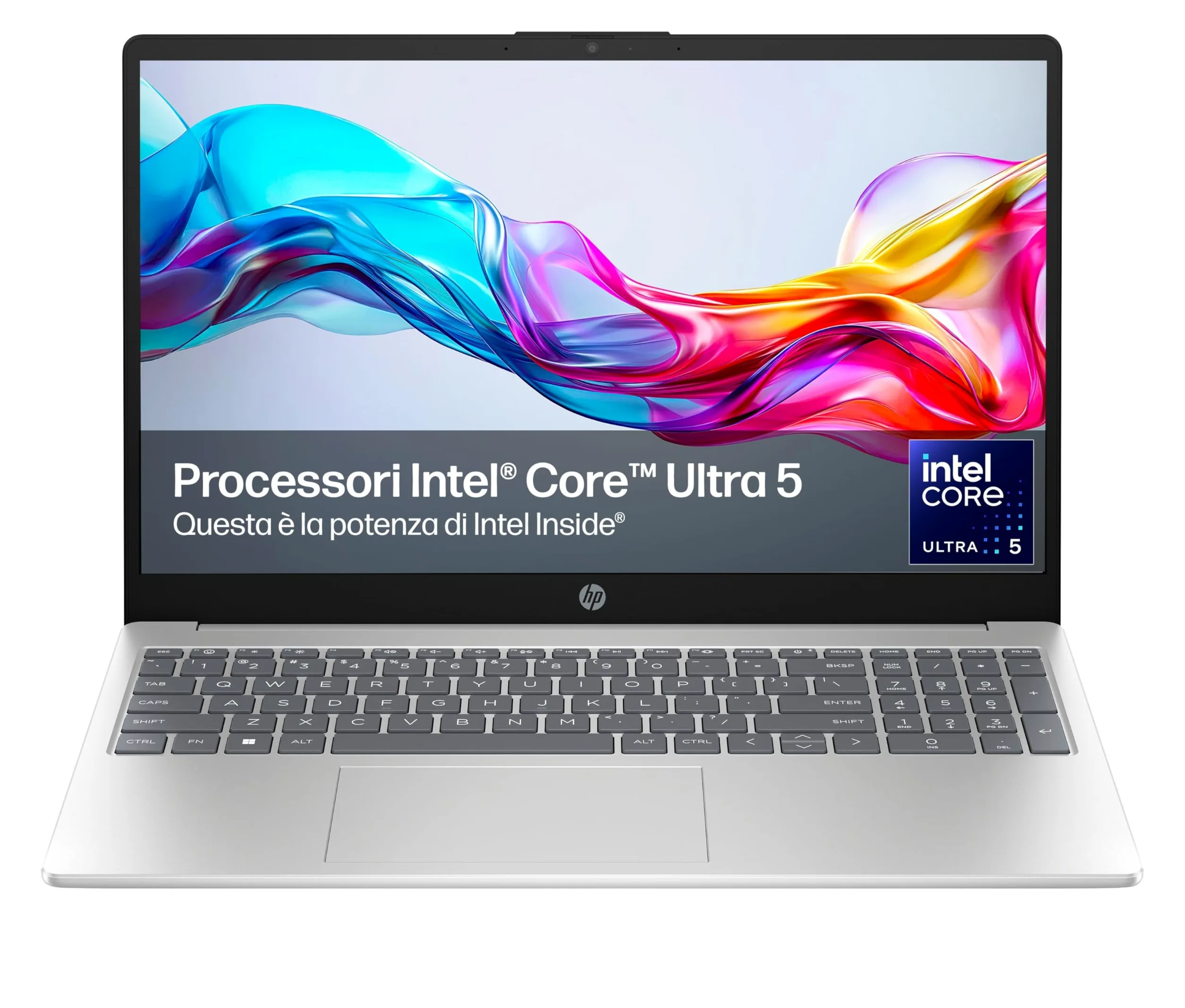 HP Laptop 15-fd2005sl, PC Portatile 15", Display FHD, Notebook, (Intel Core Ultra 5 225U, RAM 24GB, SSD 1TB, Windows 11), Computer Portatile, Uso quotidiano, Tastiera Italiana, QWERTY, Argento