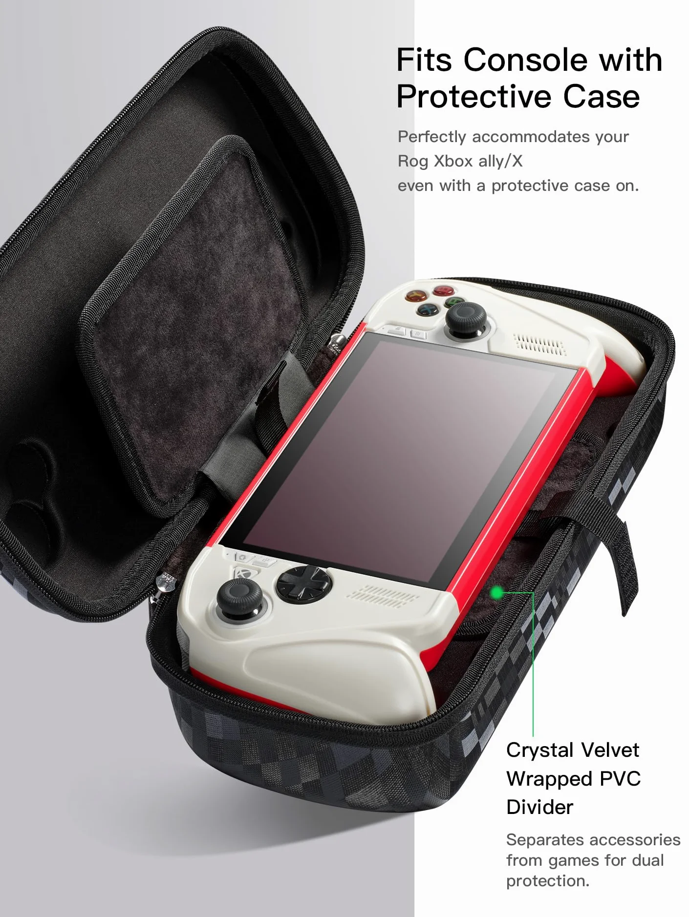 UYIYE Custodia da trasporto per Xbox Ally/Xbox Ally X (2025) a due piani, guscio rigido protettivo, borsa da viaggio portatile a doppio strato adatta per adattatore, cavo e accessori nero grigio